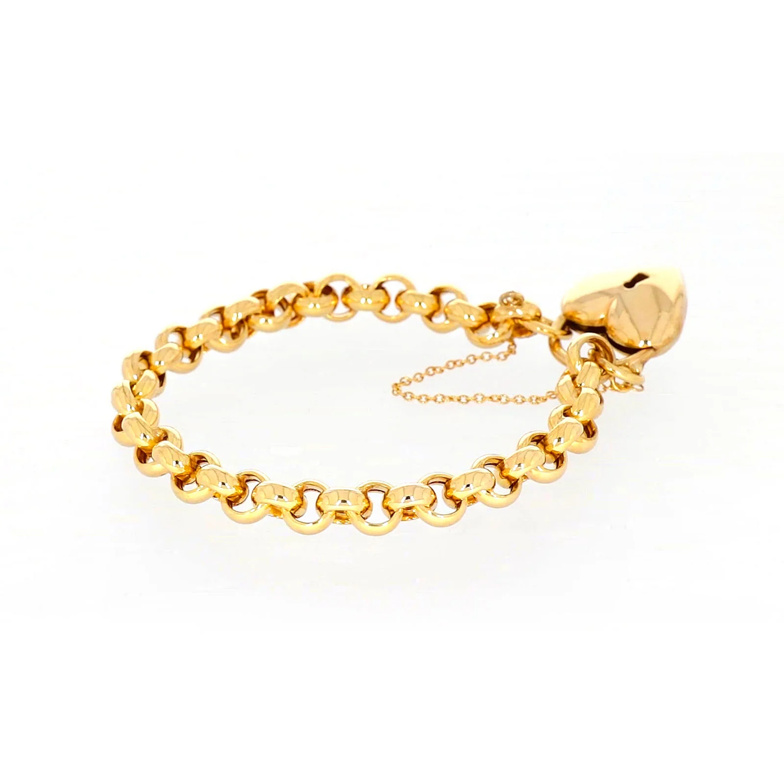 9ct Yellow Gold Silver Filled 20cm Round Belcher Heart Padlock - Image 51