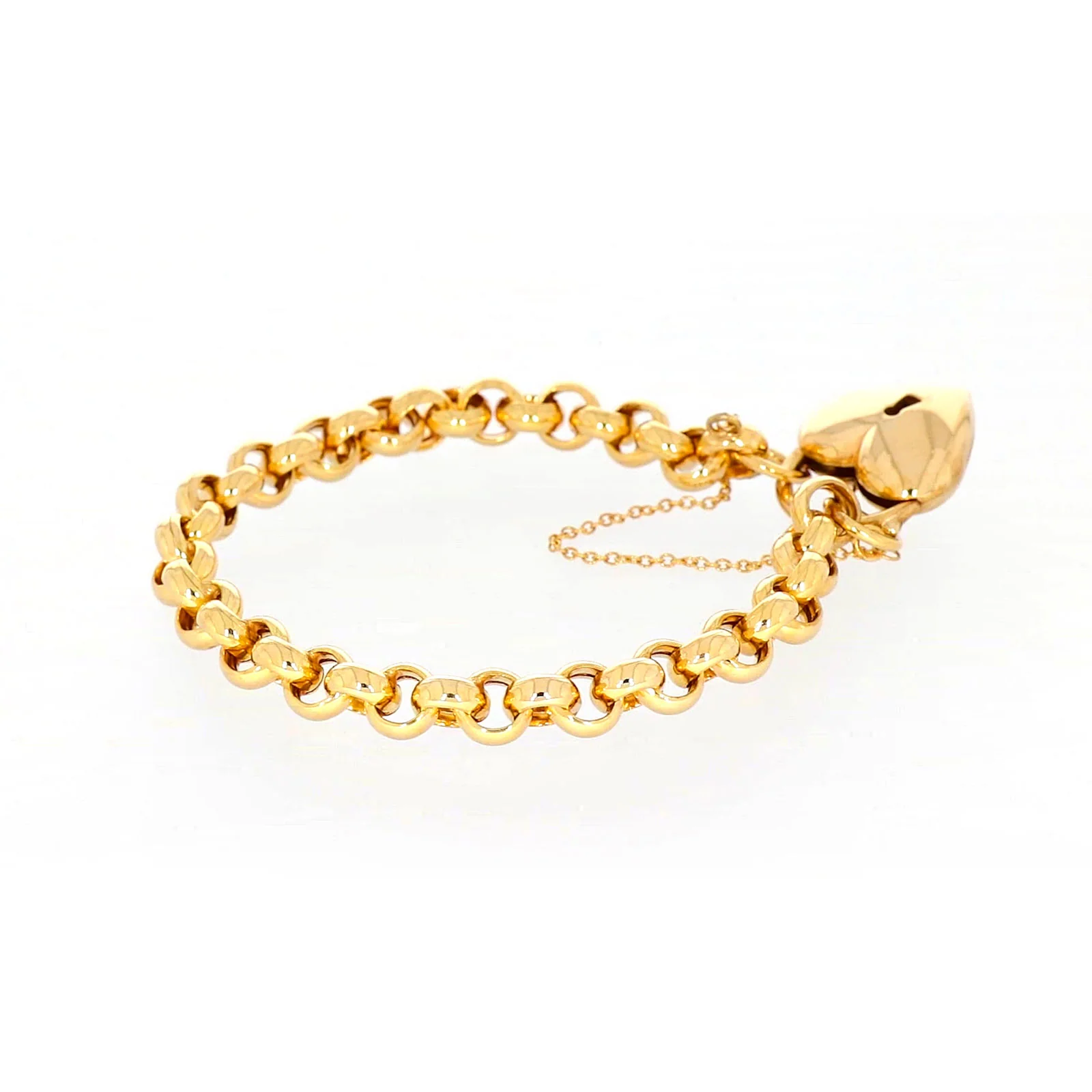 9ct Yellow Gold Silver Filled 20cm Round Belcher Heart Padlock - Image 52