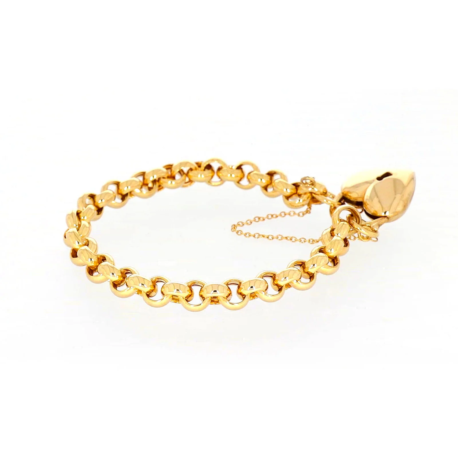 9ct Yellow Gold Silver Filled 20cm Round Belcher Heart Padlock - Image 53