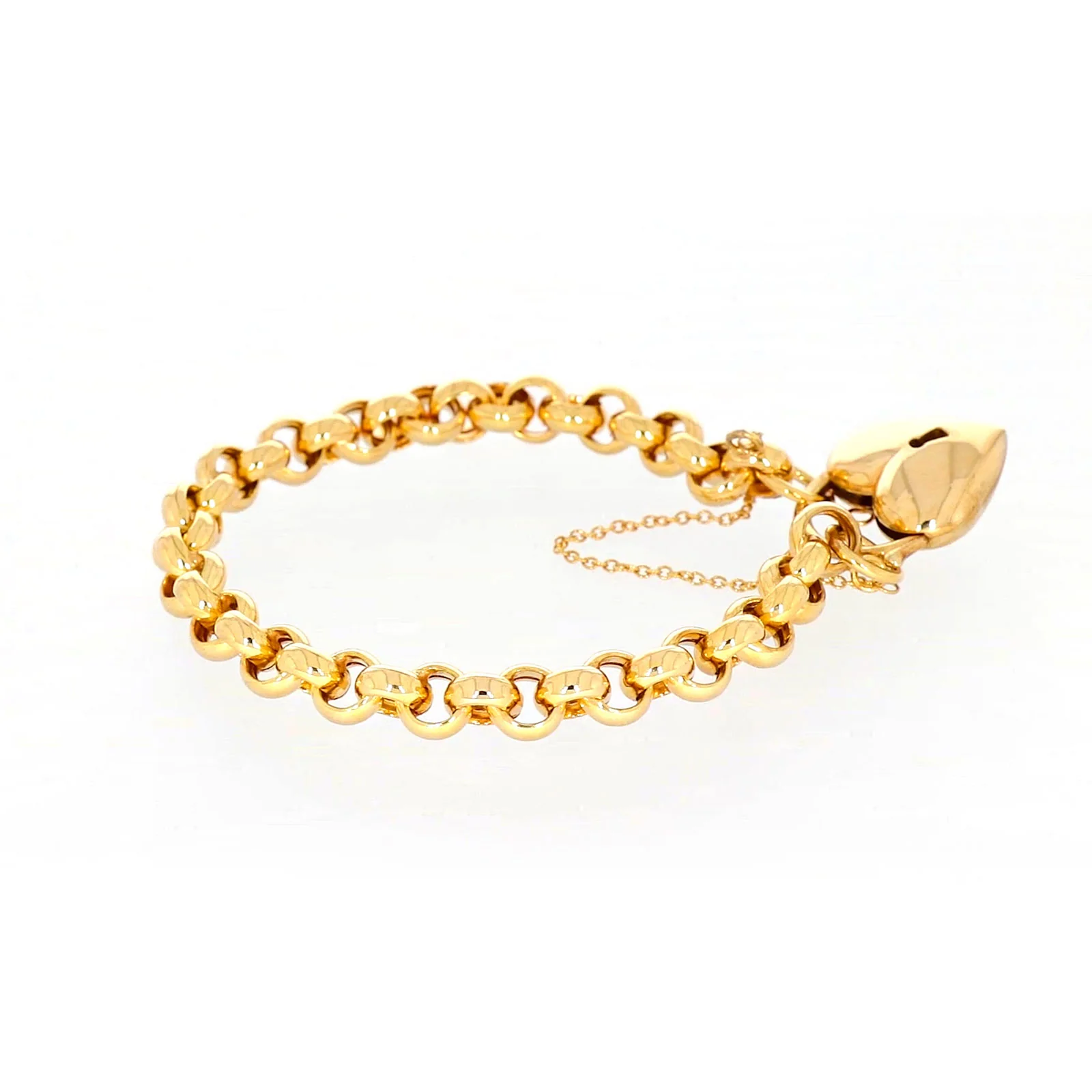 9ct Yellow Gold Silver Filled 20cm Round Belcher Heart Padlock - Image 54
