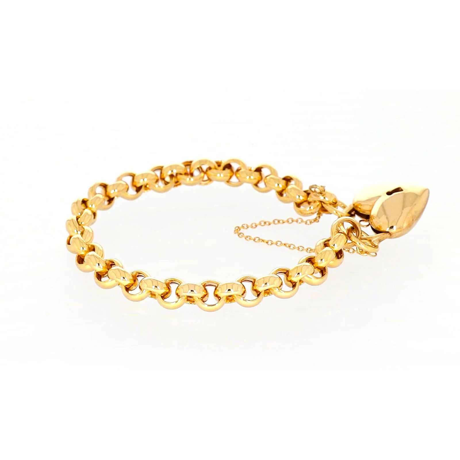 9ct Yellow Gold Silver Filled 20cm Round Belcher Heart Padlock - Image 55