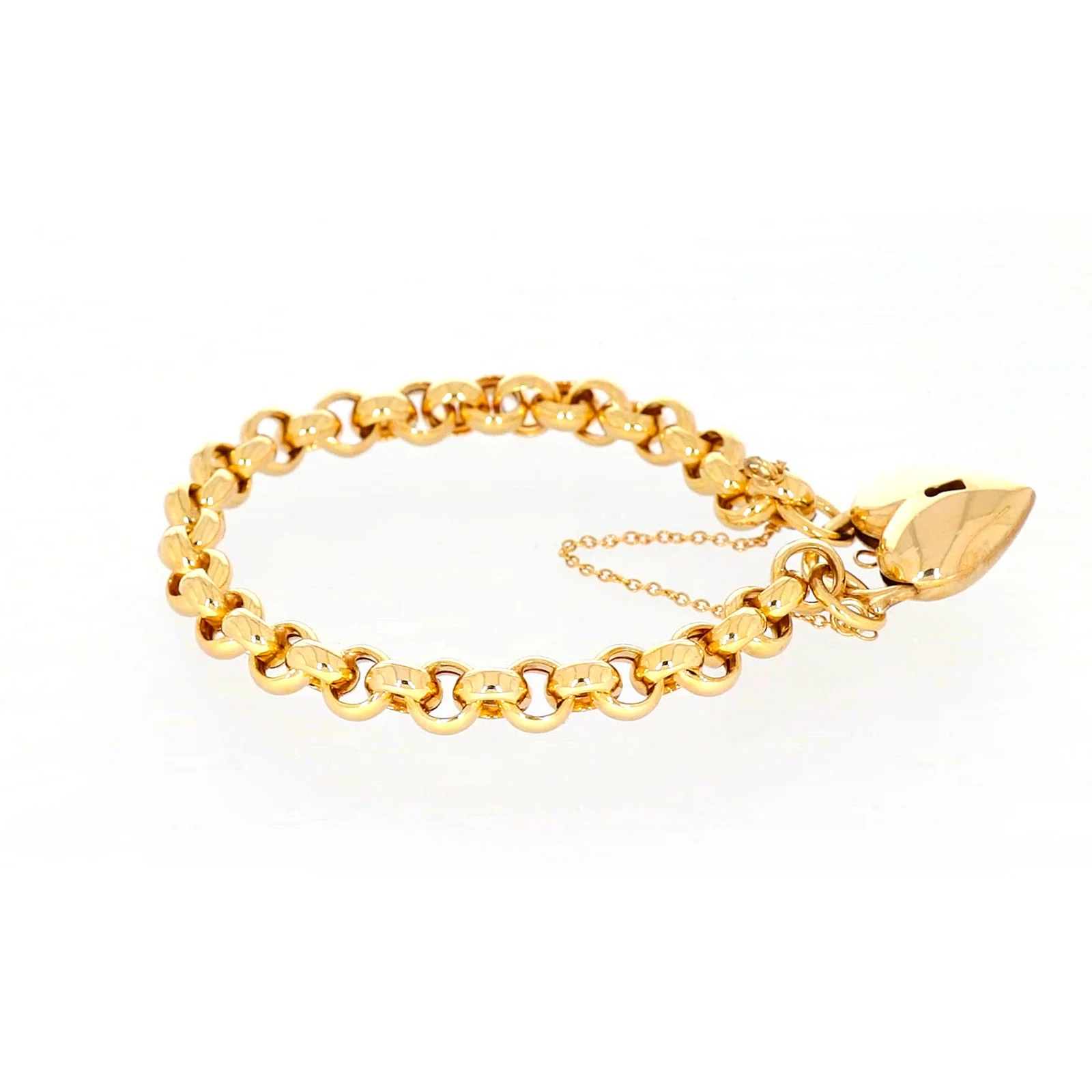 9ct Yellow Gold Silver Filled 20cm Round Belcher Heart Padlock - Image 57