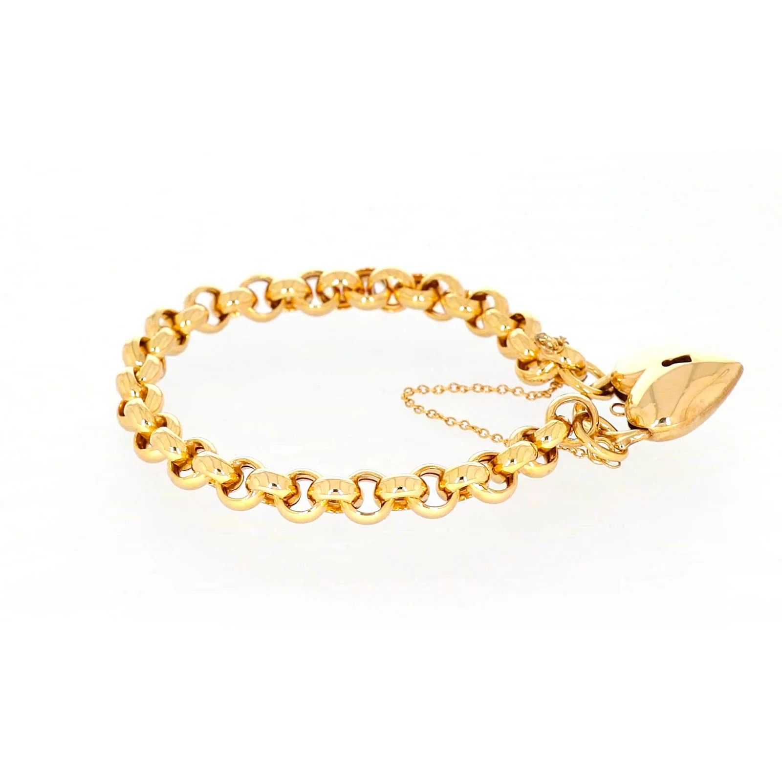 9ct Yellow Gold Silver Filled 20cm Round Belcher Heart Padlock - Image 58