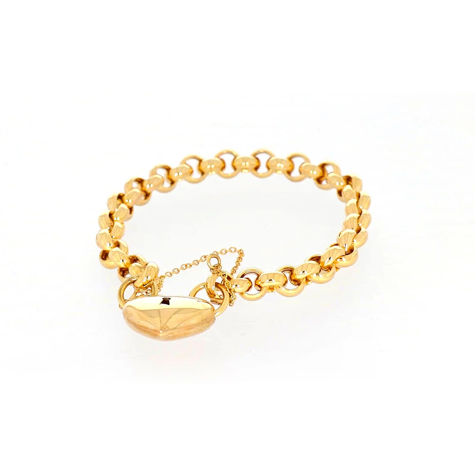 9ct Yellow Gold Silver Filled 20cm Round Belcher Heart Padlock - Image 6