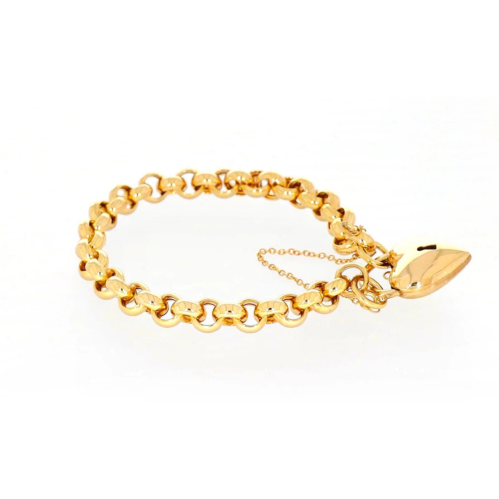 9ct Yellow Gold Silver Filled 20cm Round Belcher Heart Padlock - Image 60