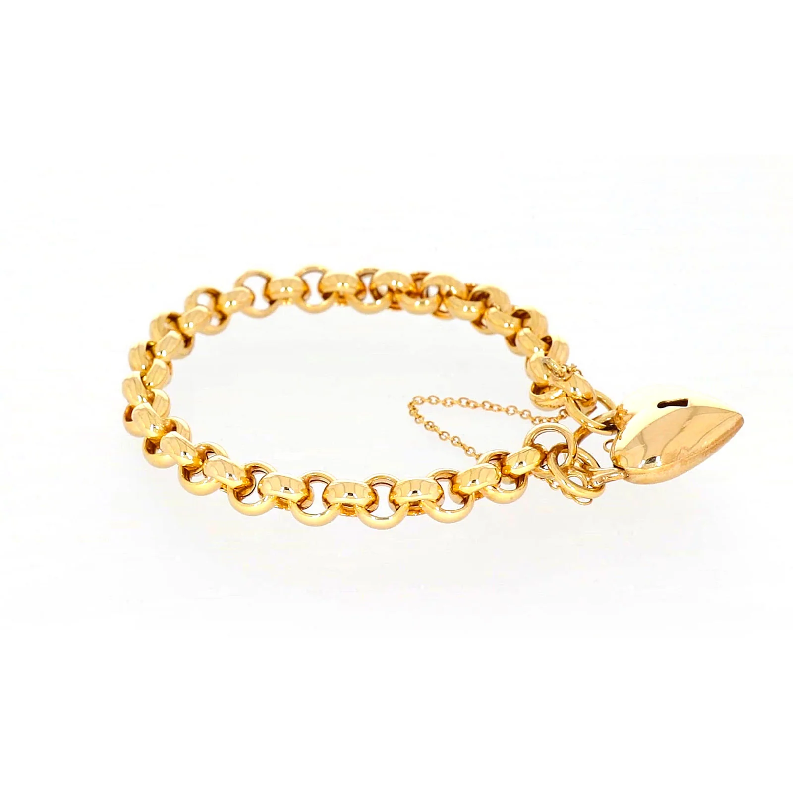 9ct Yellow Gold Silver Filled 20cm Round Belcher Heart Padlock - Image 61