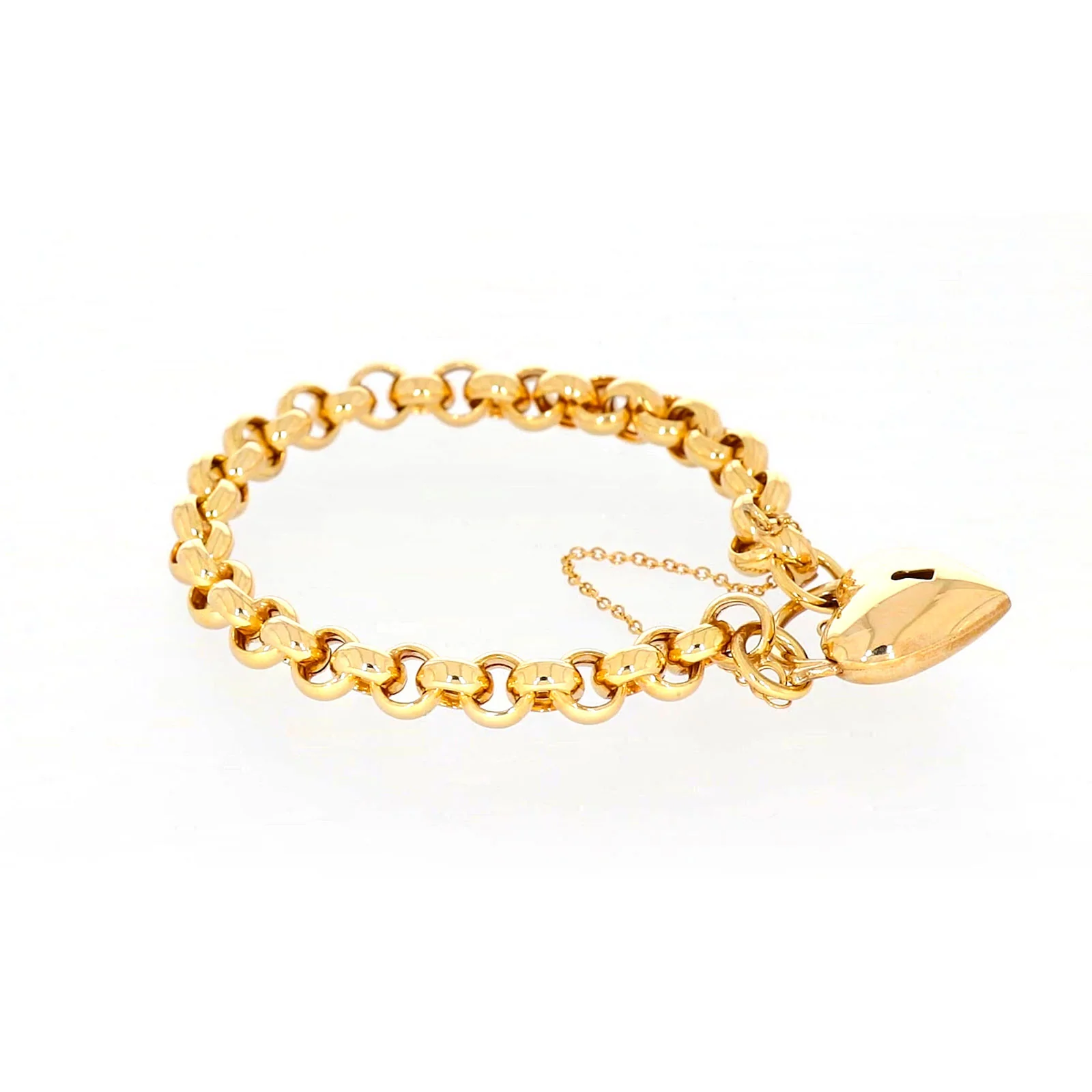 9ct Yellow Gold Silver Filled 20cm Round Belcher Heart Padlock - Image 62