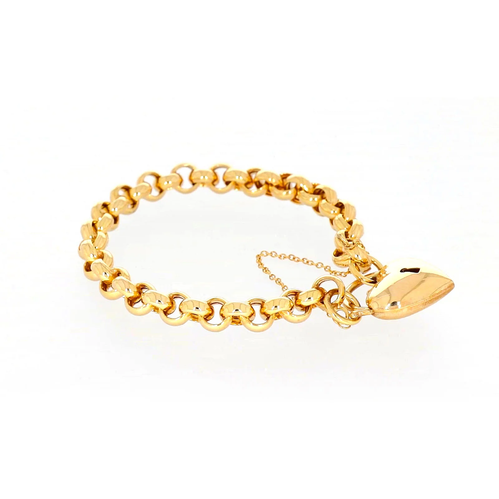 9ct Yellow Gold Silver Filled 20cm Round Belcher Heart Padlock - Image 63