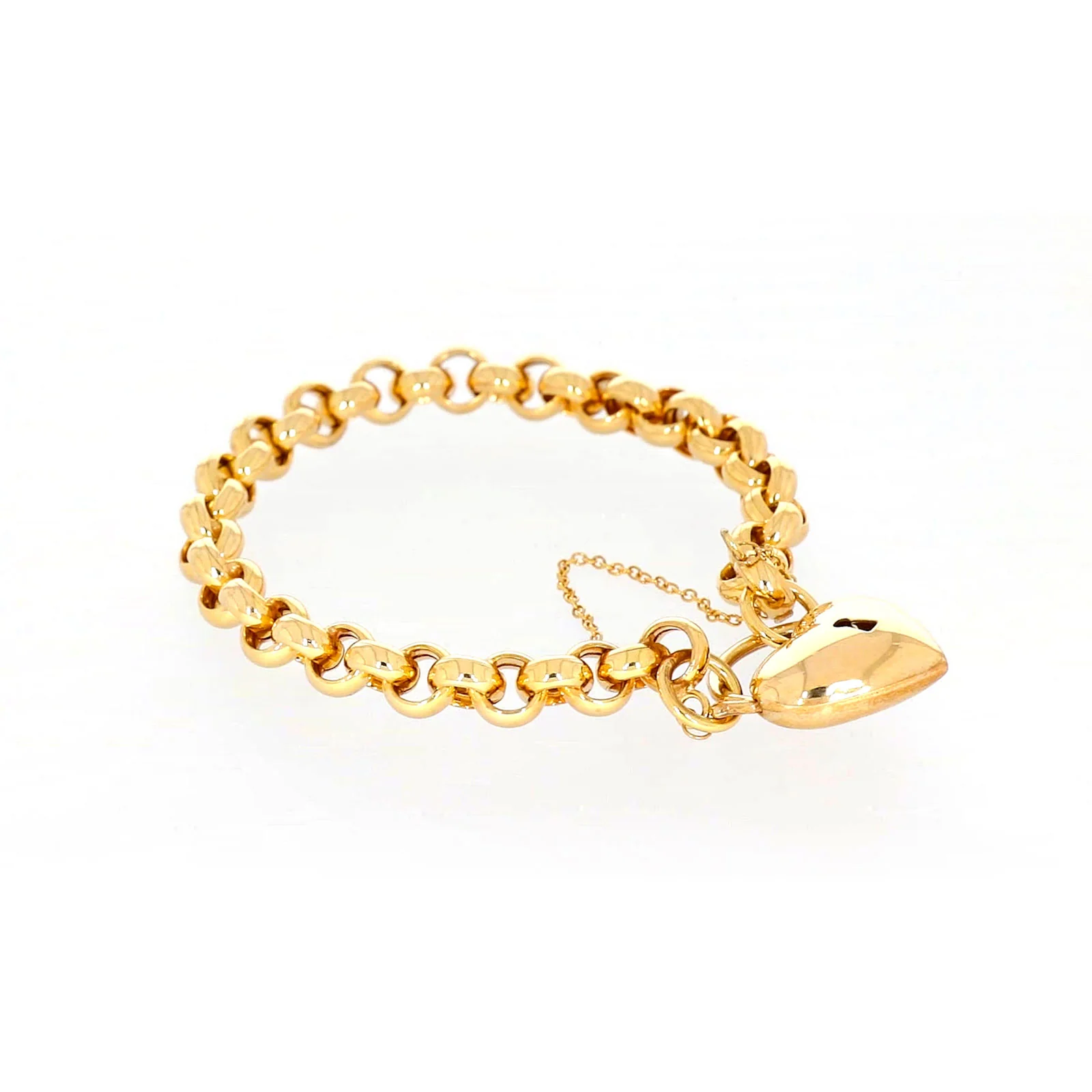 9ct Yellow Gold Silver Filled 20cm Round Belcher Heart Padlock - Image 65