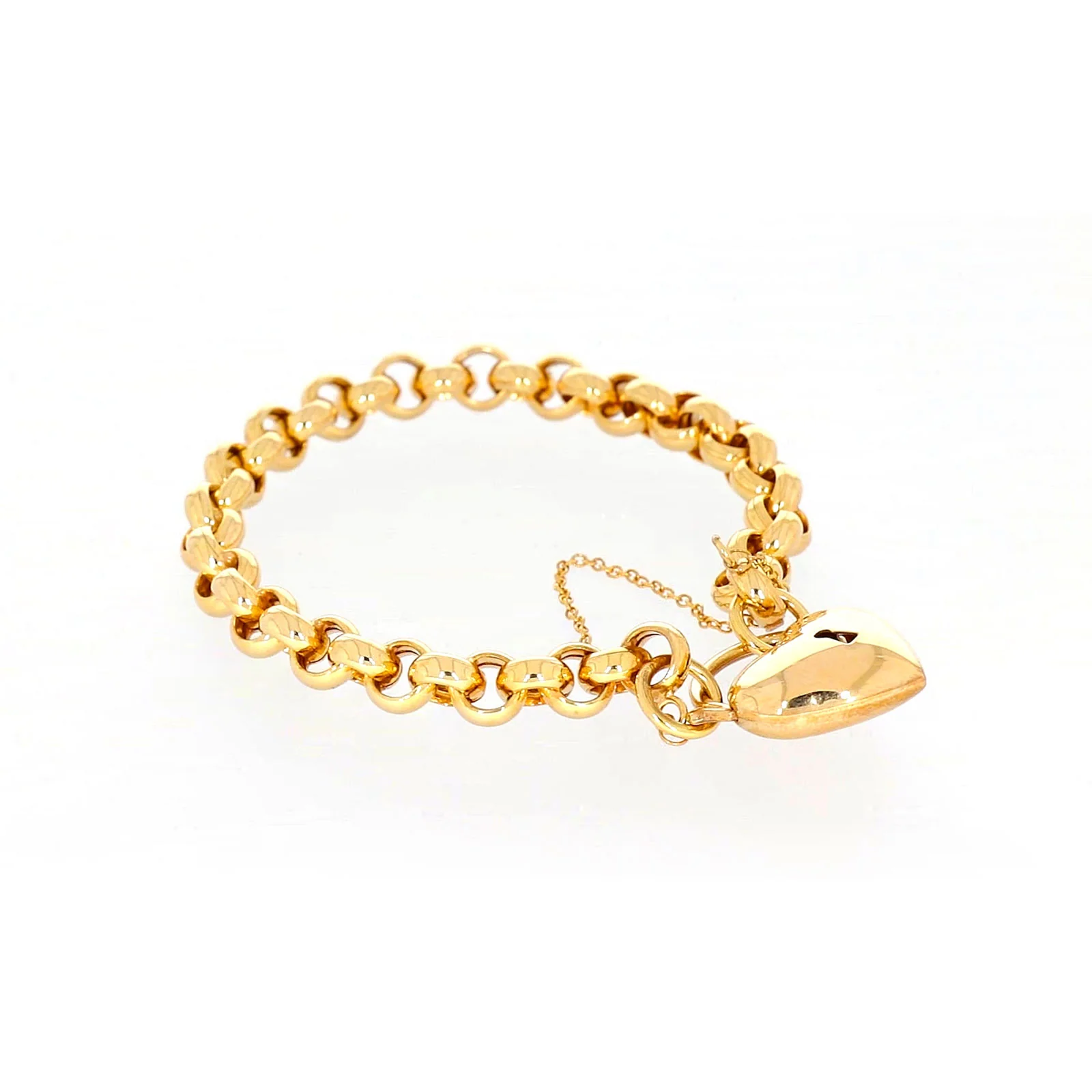 9ct Yellow Gold Silver Filled 20cm Round Belcher Heart Padlock - Image 66