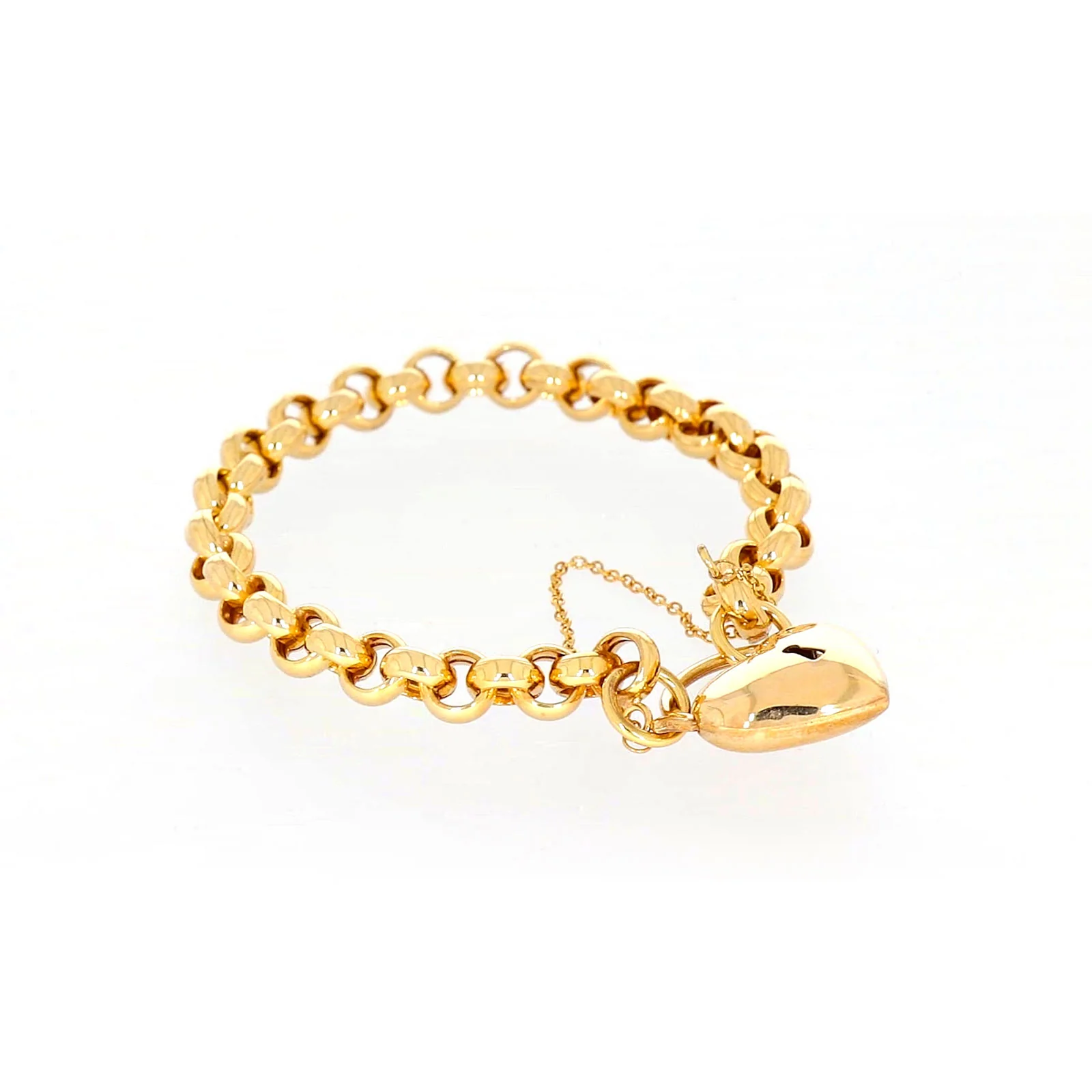 9ct Yellow Gold Silver Filled 20cm Round Belcher Heart Padlock - Image 67