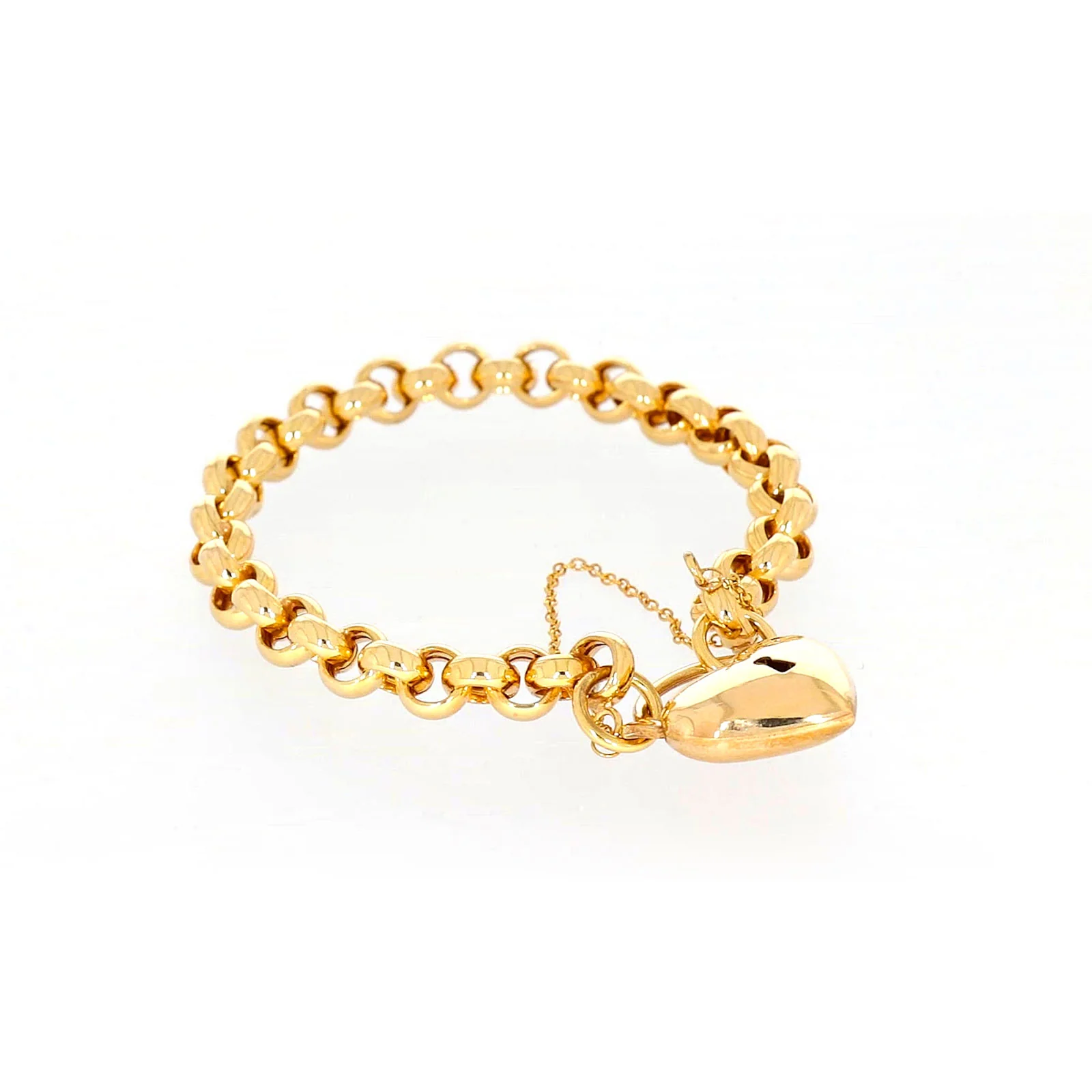 9ct Yellow Gold Silver Filled 20cm Round Belcher Heart Padlock - Image 68