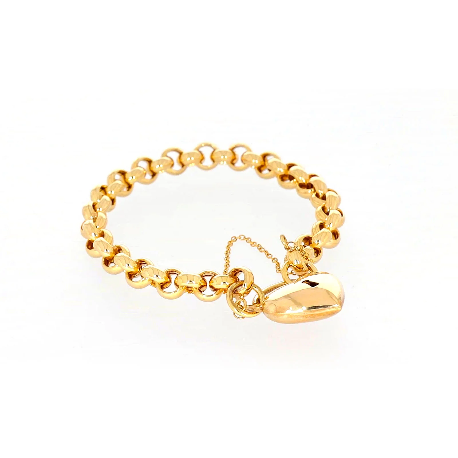 9ct Yellow Gold Silver Filled 20cm Round Belcher Heart Padlock - Image 69