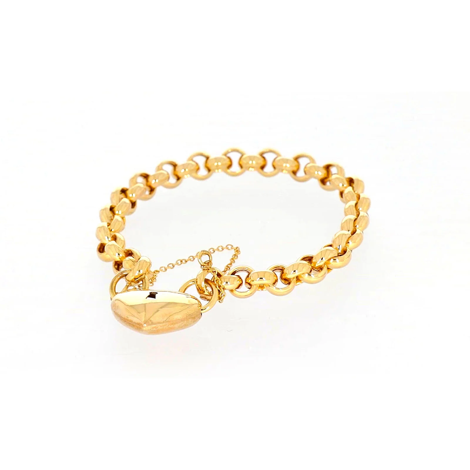 9ct Yellow Gold Silver Filled 20cm Round Belcher Heart Padlock - Image 7