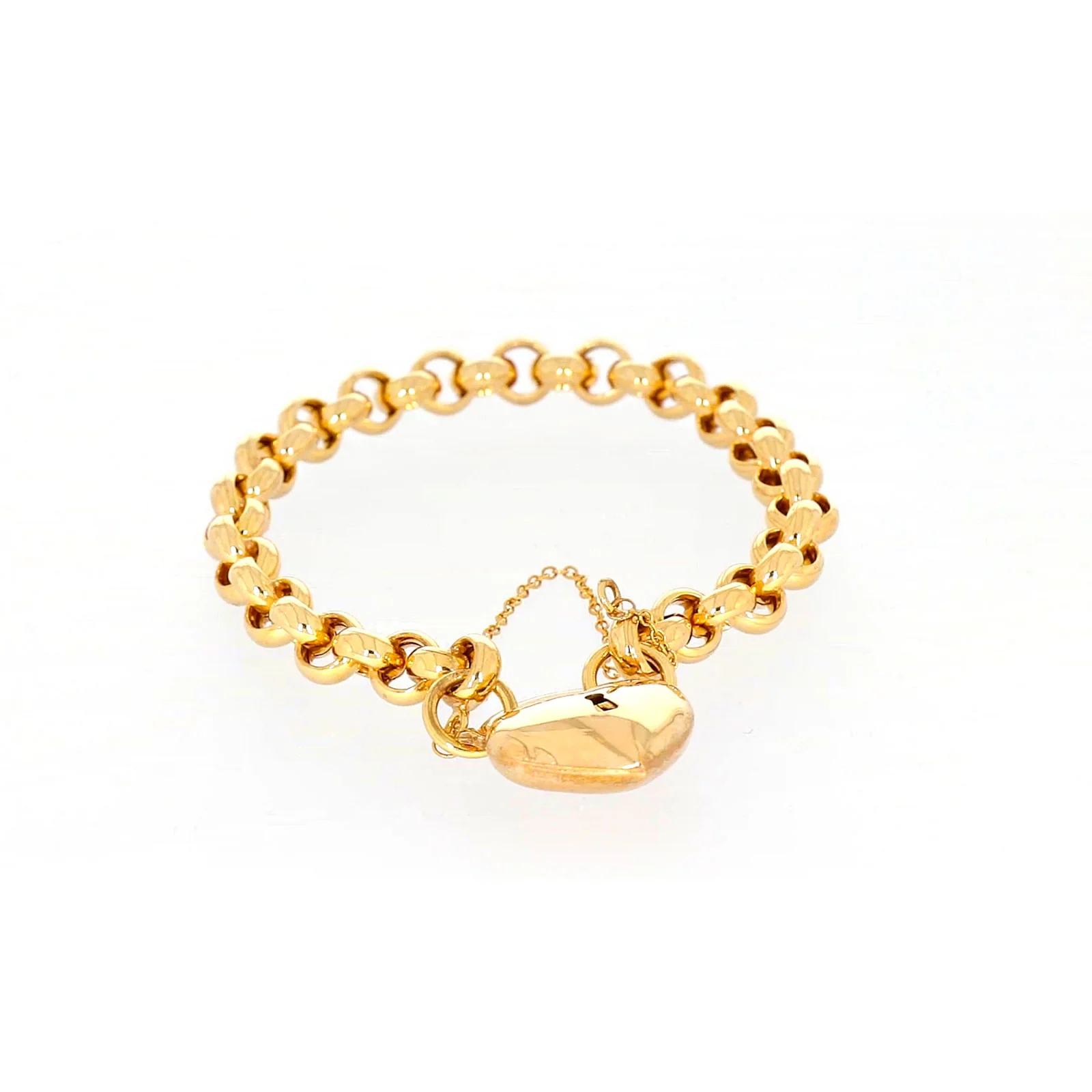 9ct Yellow Gold Silver Filled 20cm Round Belcher Heart Padlock - Image 73