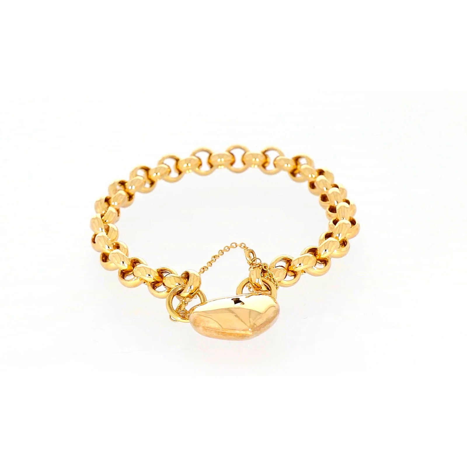 9ct Yellow Gold Silver Filled 20cm Round Belcher Heart Padlock - Image 74