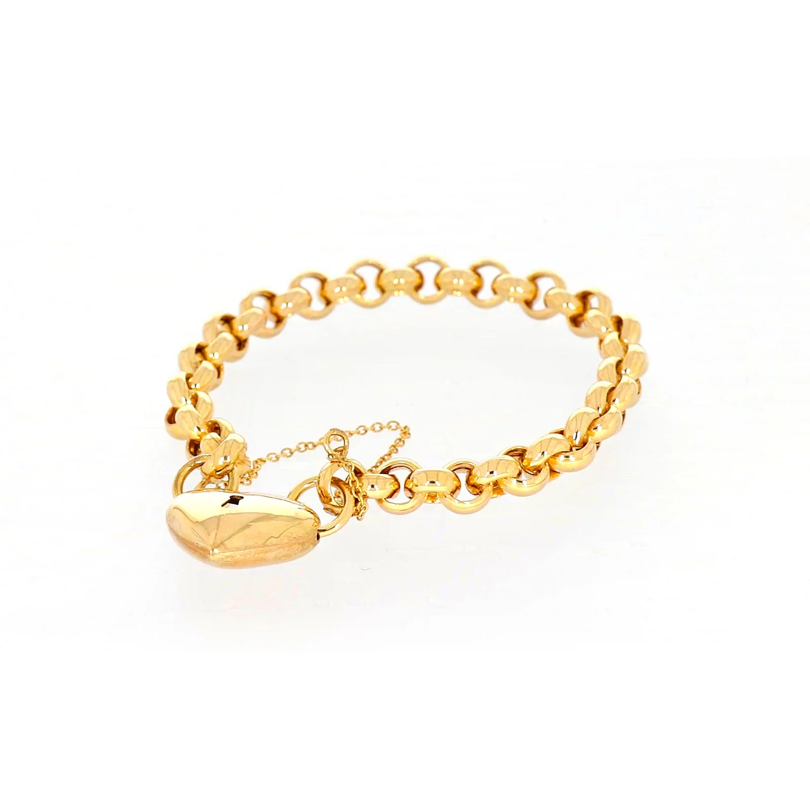 9ct Yellow Gold Silver Filled 20cm Round Belcher Heart Padlock - Image 8