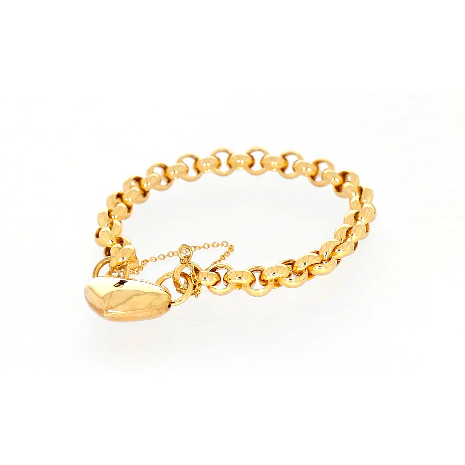 9ct Yellow Gold Silver Filled 20cm Round Belcher Heart Padlock - Image 9