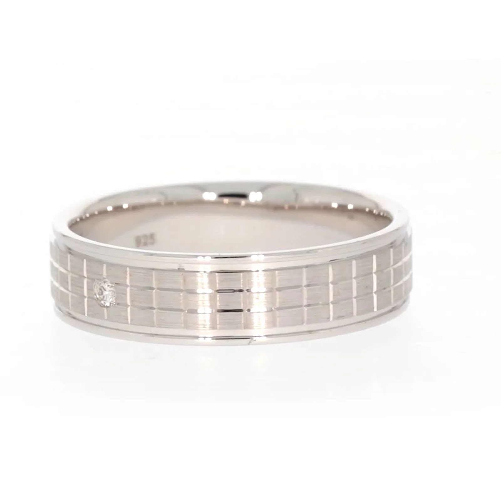Sterling Silver Diamond Set Grid Pattern Mens Ring - Image 10