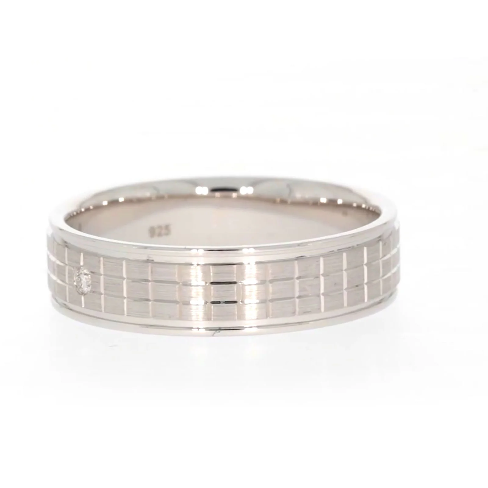 Sterling Silver Diamond Set Grid Pattern Mens Ring - Image 12