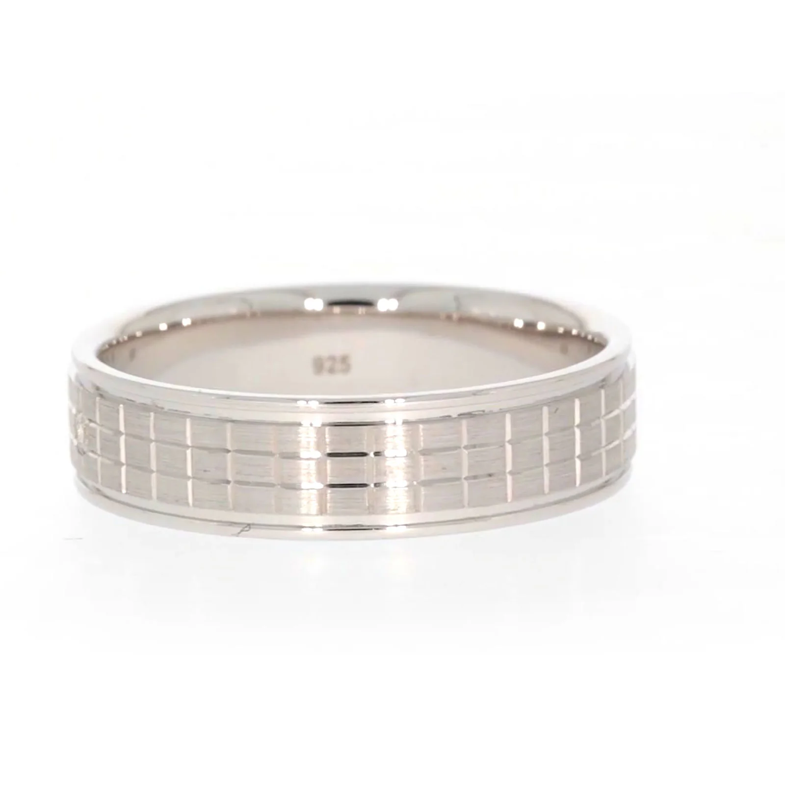 Sterling Silver Diamond Set Grid Pattern Mens Ring - Image 16