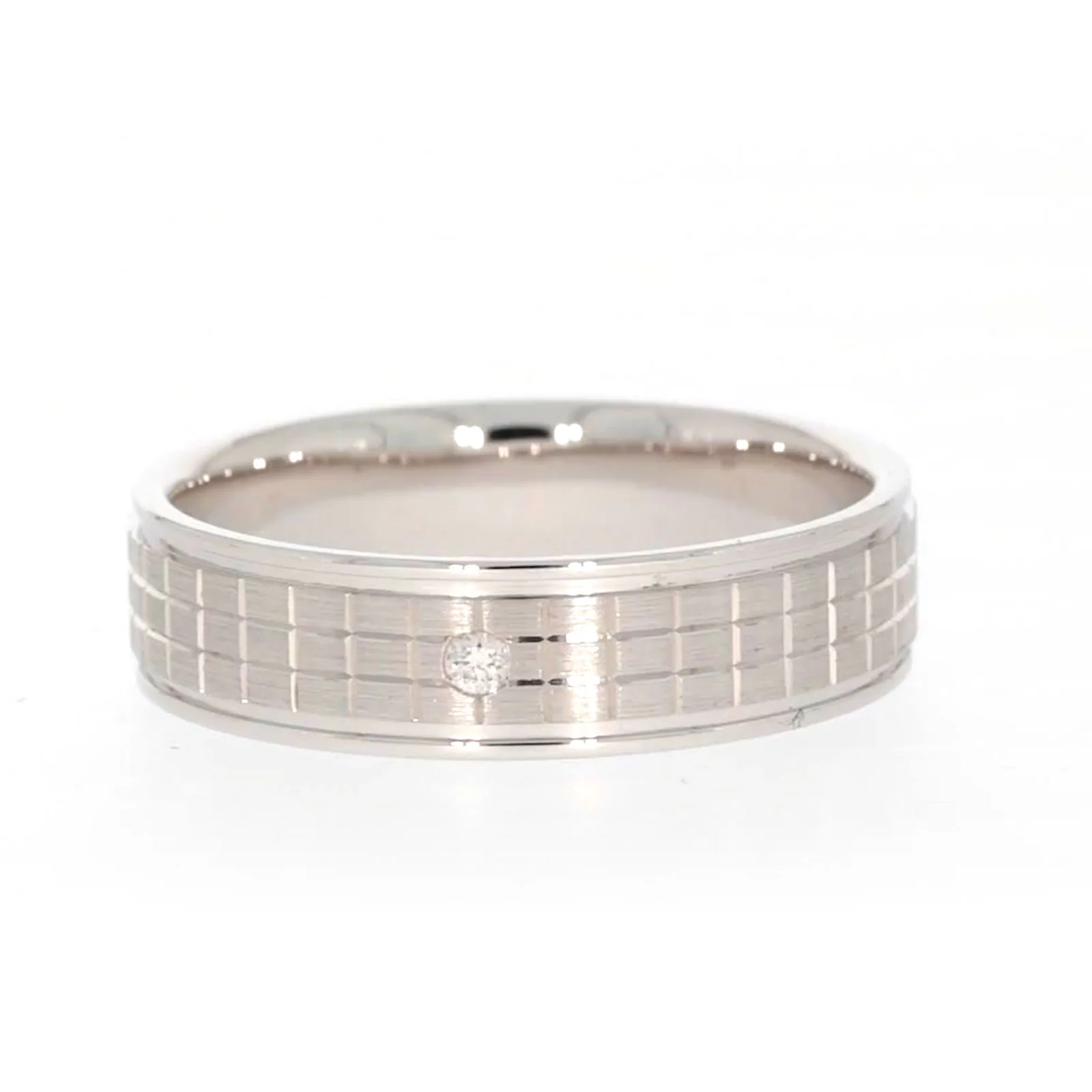 Sterling Silver Diamond Set Grid Pattern Mens Ring - Image 2