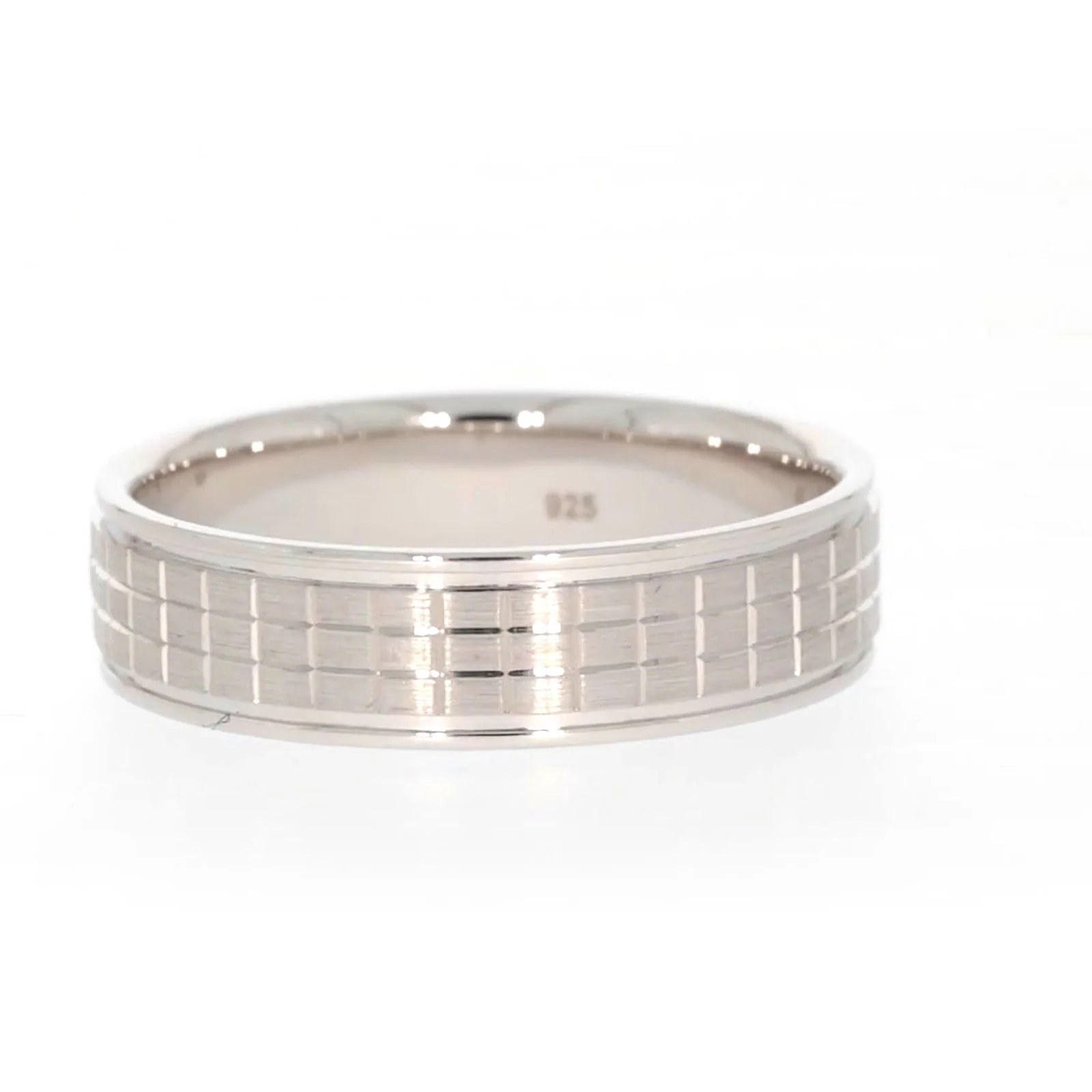Sterling Silver Diamond Set Grid Pattern Mens Ring - Image 20