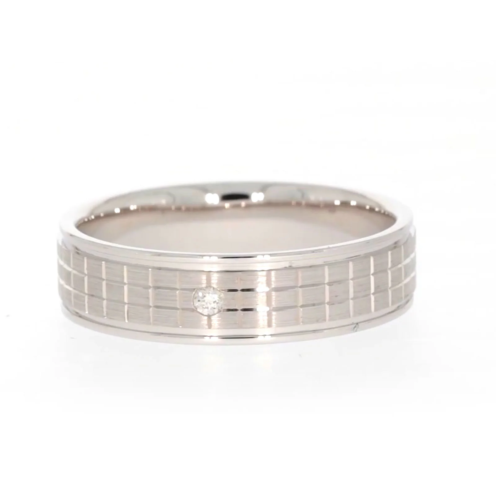 Sterling Silver Diamond Set Grid Pattern Mens Ring - Image 3