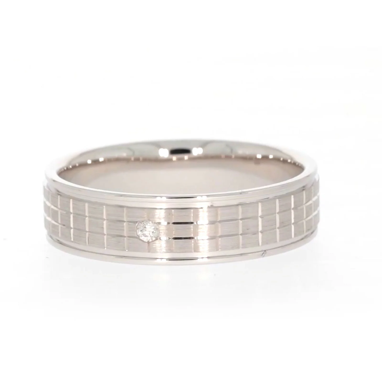 Sterling Silver Diamond Set Grid Pattern Mens Ring - Image 4