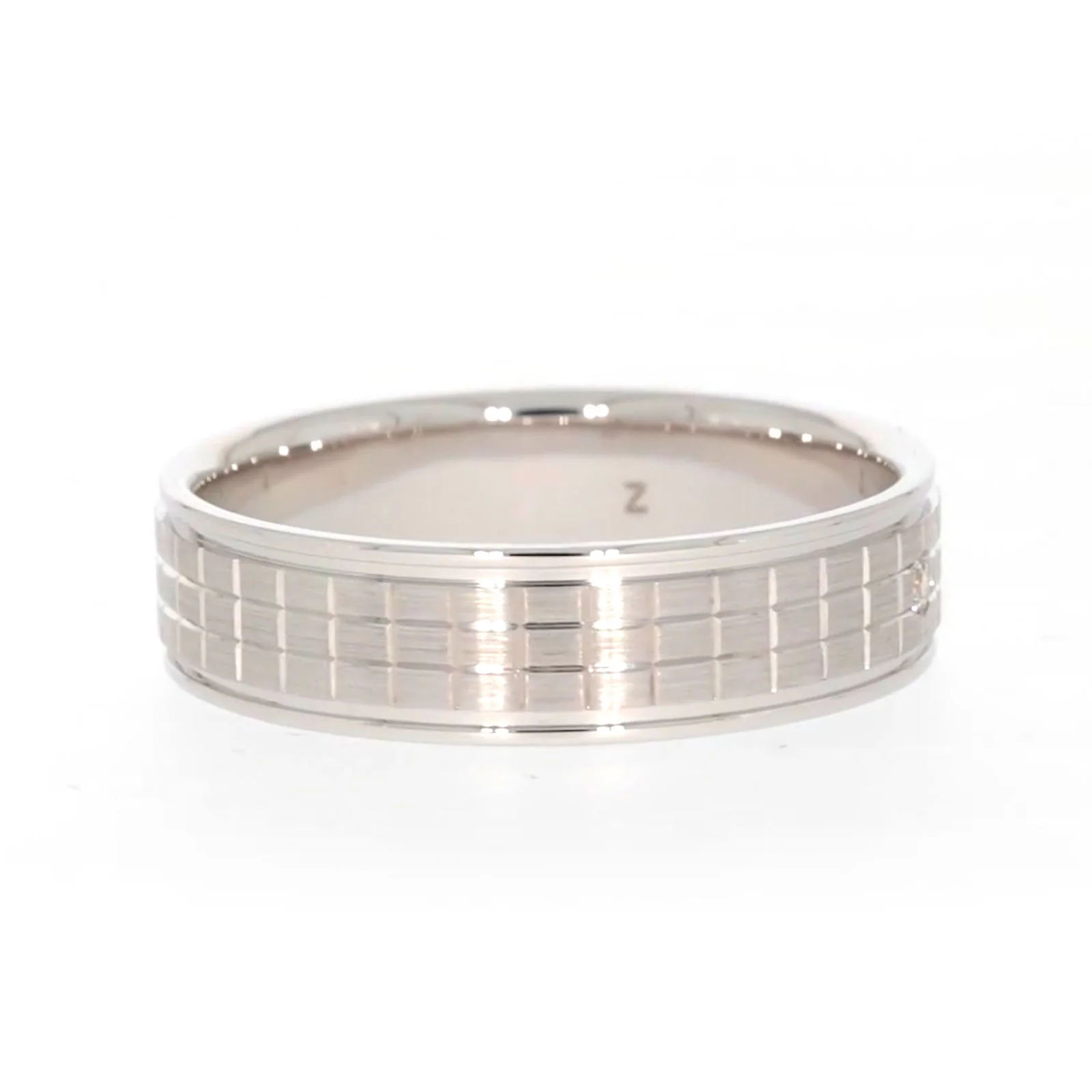 Sterling Silver Diamond Set Grid Pattern Mens Ring - Image 61