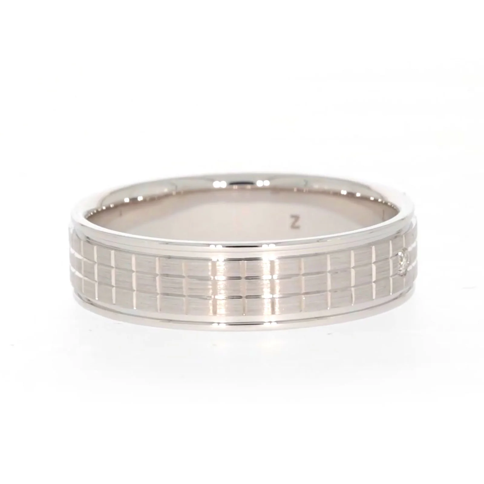 Sterling Silver Diamond Set Grid Pattern Mens Ring - Image 62