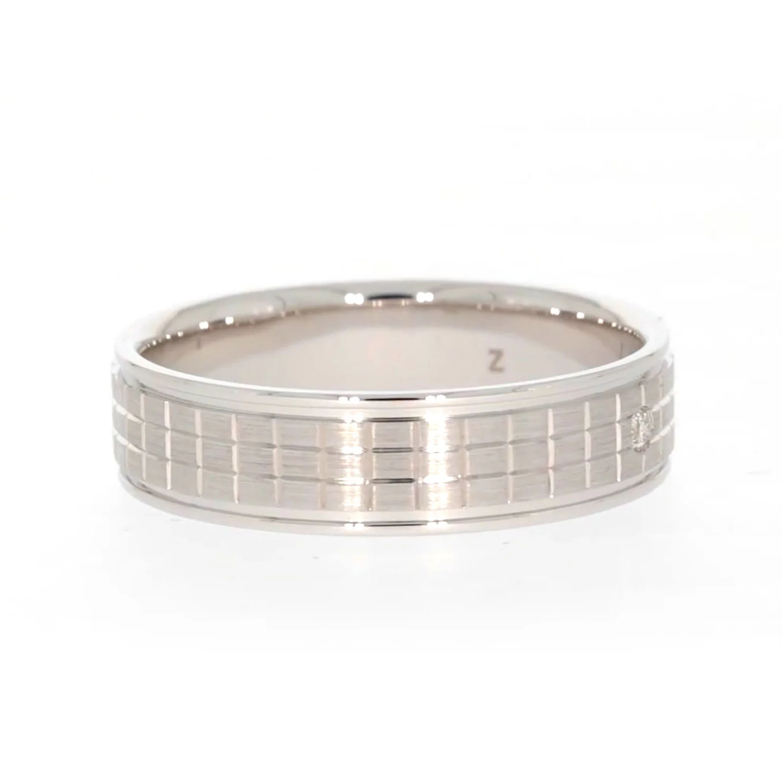Sterling Silver Diamond Set Grid Pattern Mens Ring - Image 63