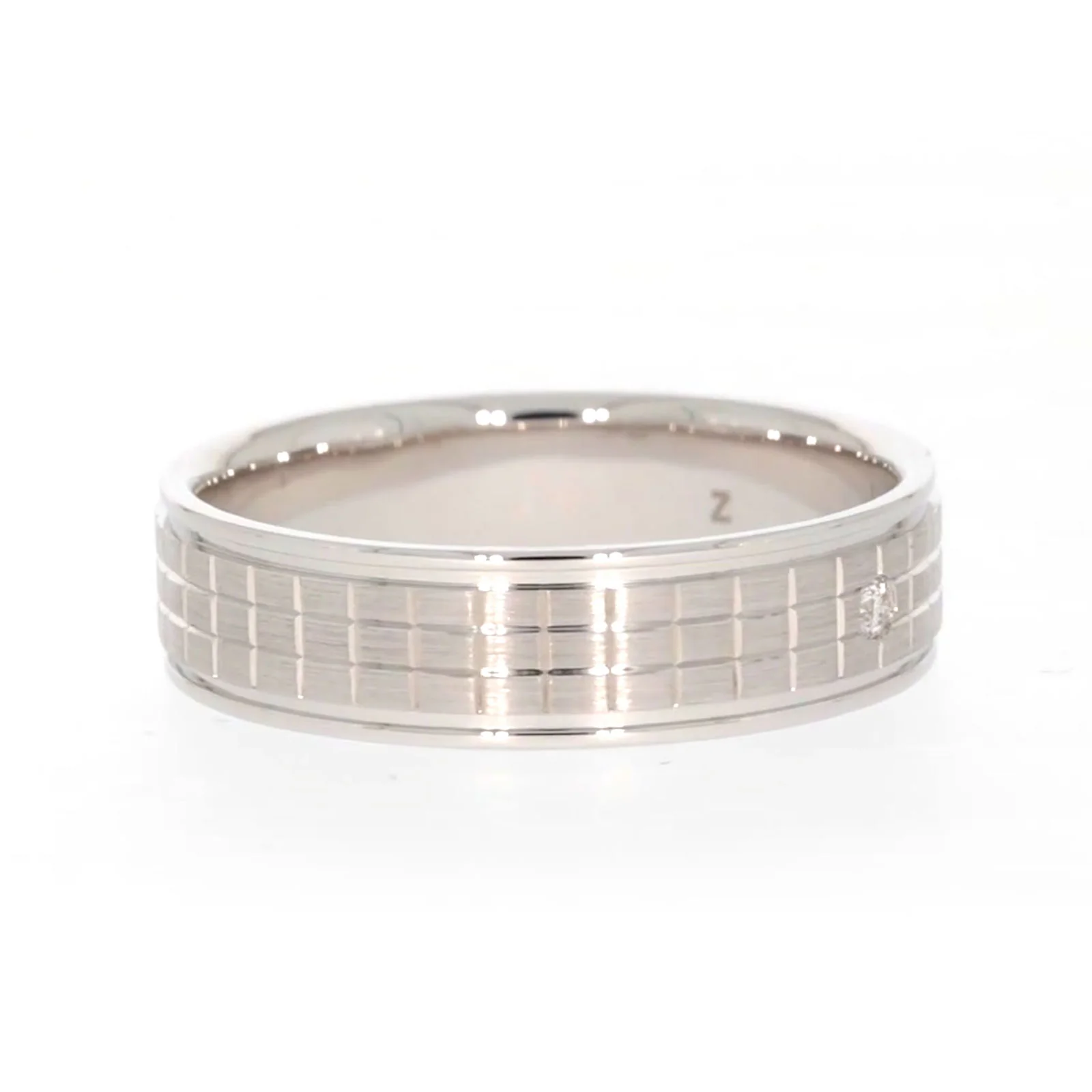 Sterling Silver Diamond Set Grid Pattern Mens Ring - Image 64