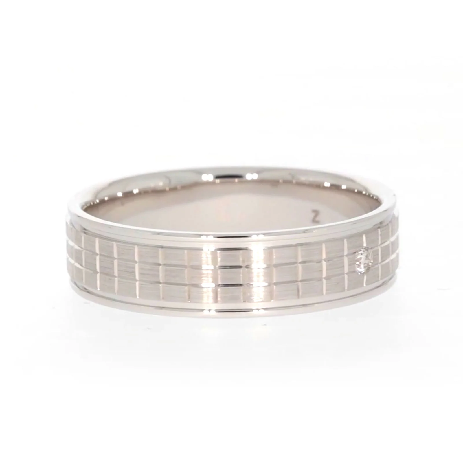 Sterling Silver Diamond Set Grid Pattern Mens Ring - Image 65