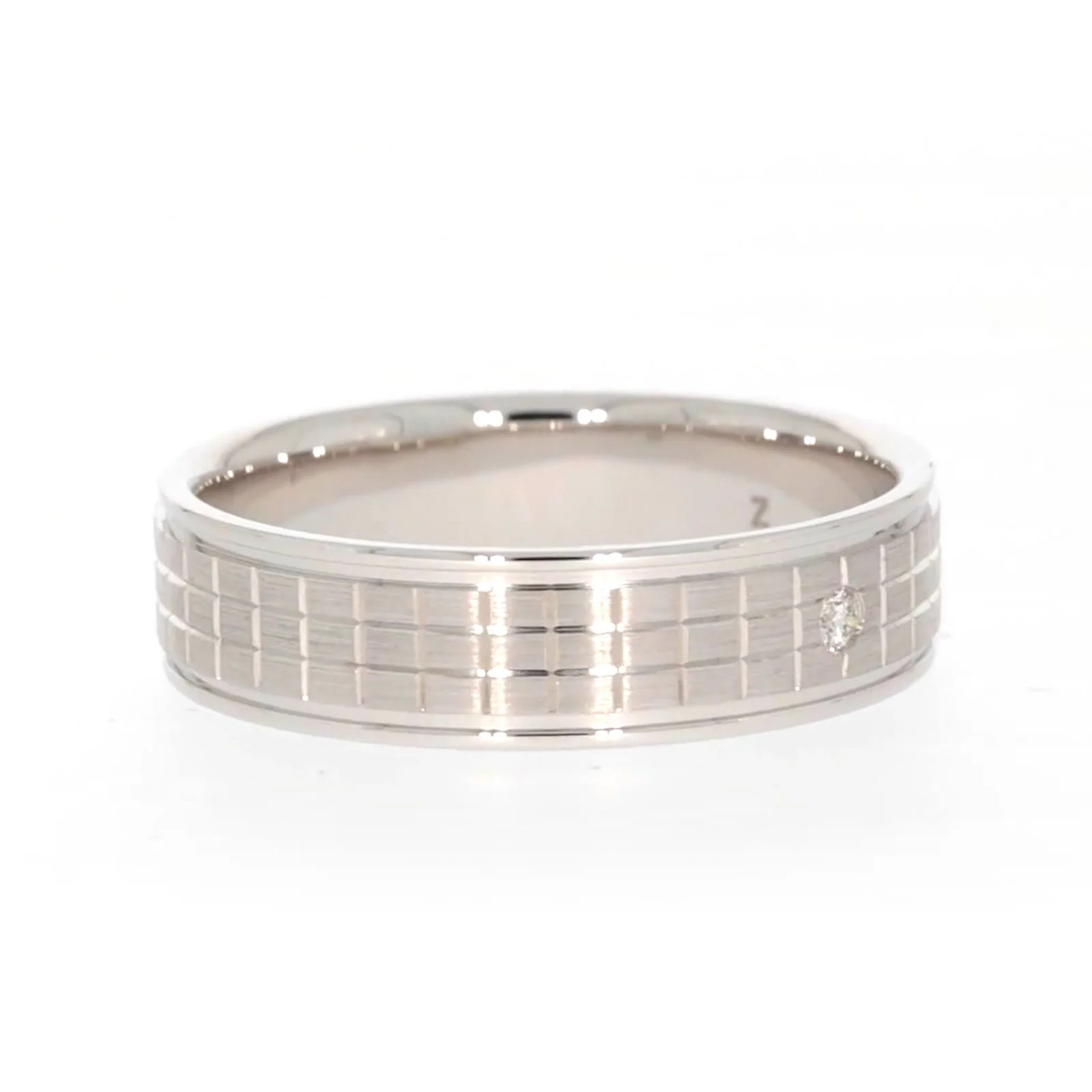 Sterling Silver Diamond Set Grid Pattern Mens Ring - Image 66