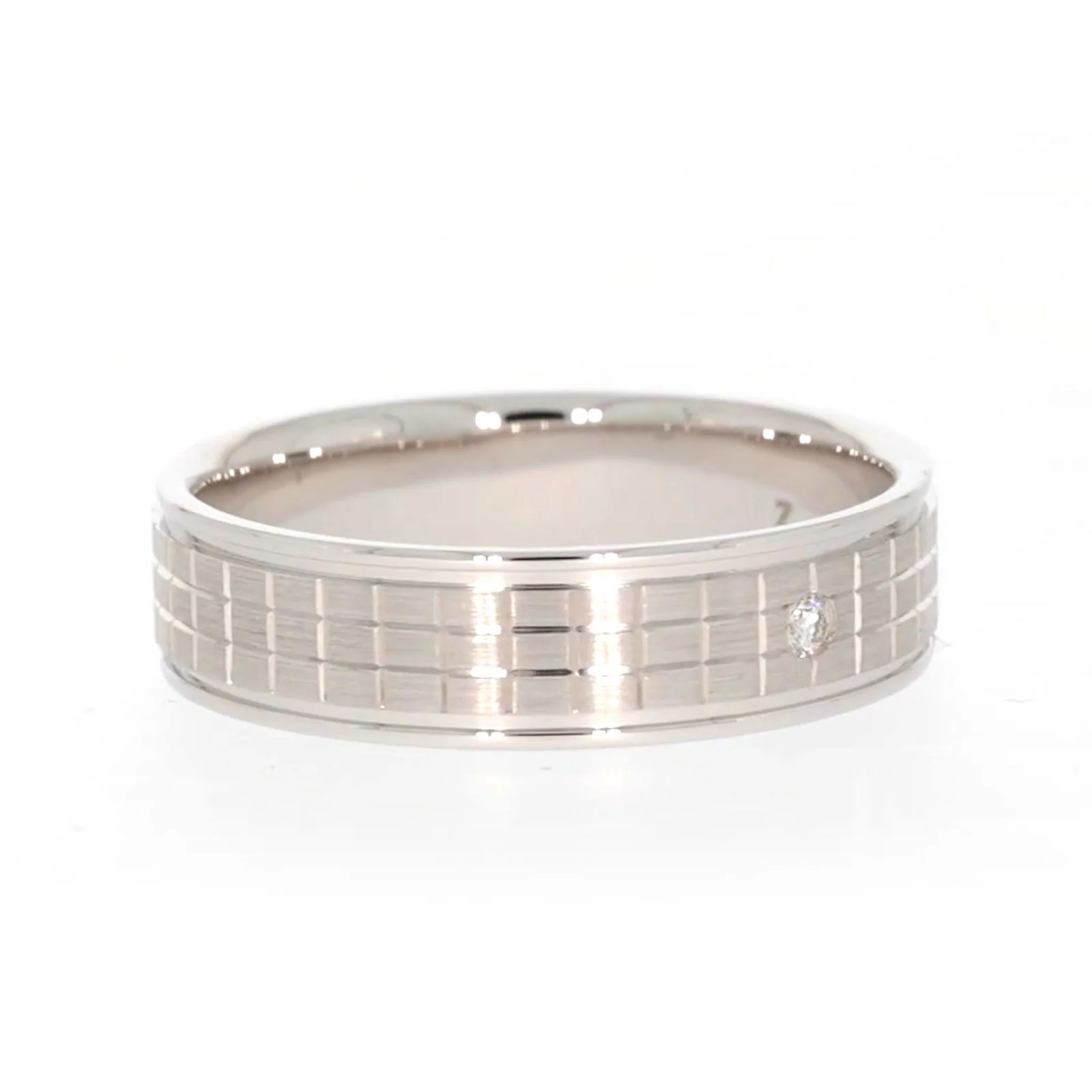 Sterling Silver Diamond Set Grid Pattern Mens Ring - Image 67