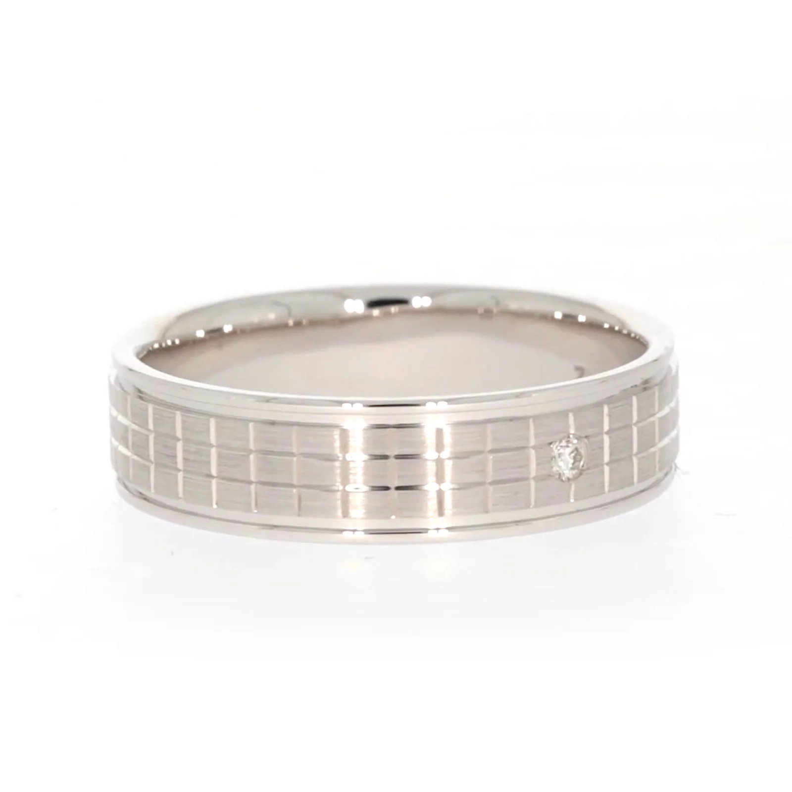 Sterling Silver Diamond Set Grid Pattern Mens Ring - Image 68