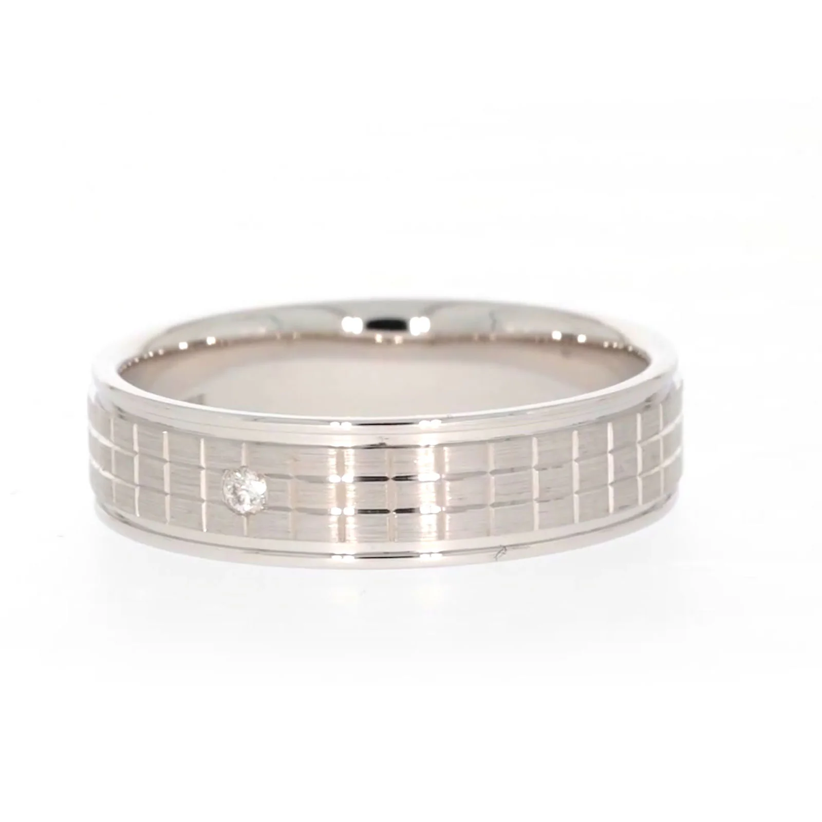Sterling Silver Diamond Set Grid Pattern Mens Ring - Image 7