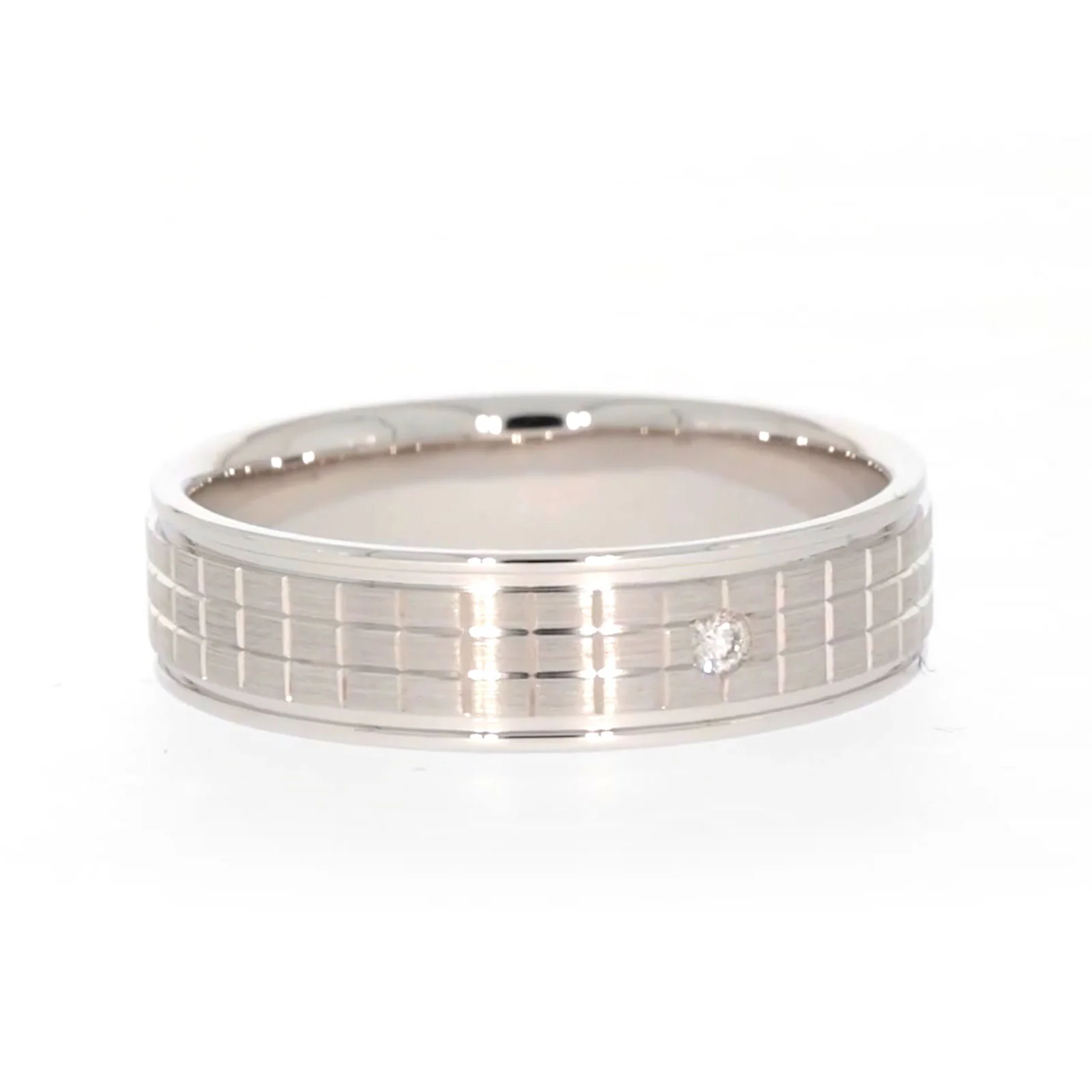 Sterling Silver Diamond Set Grid Pattern Mens Ring - Image 70