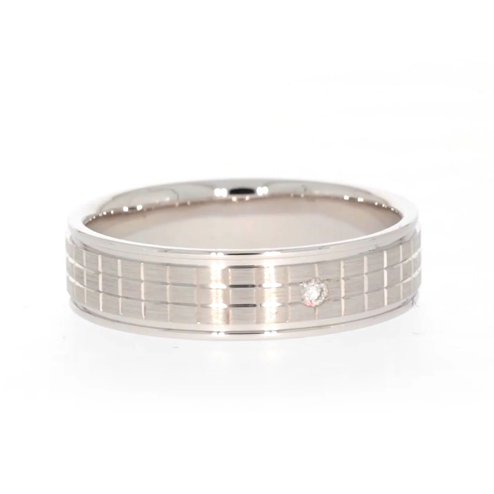Sterling Silver Diamond Set Grid Pattern Mens Ring - Image 71