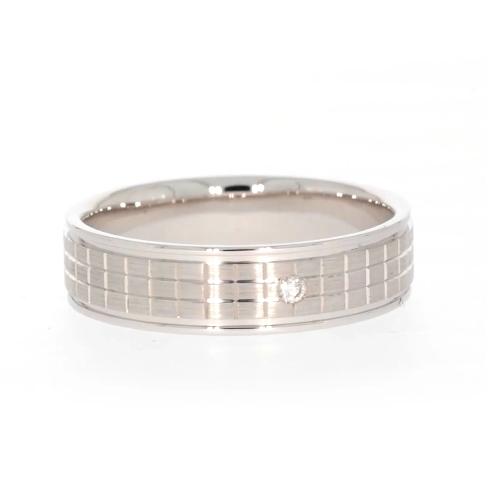 Sterling Silver Diamond Set Grid Pattern Mens Ring - Image 72
