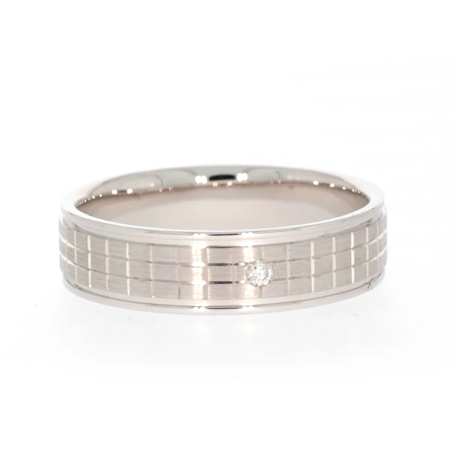 Sterling Silver Diamond Set Grid Pattern Mens Ring - Image 73