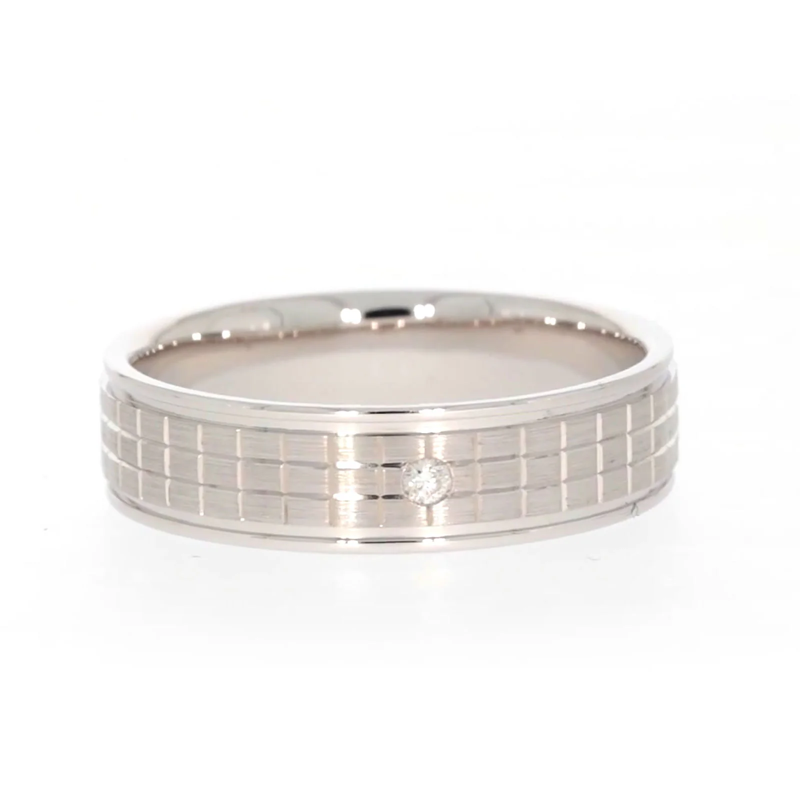 Sterling Silver Diamond Set Grid Pattern Mens Ring - Image 74