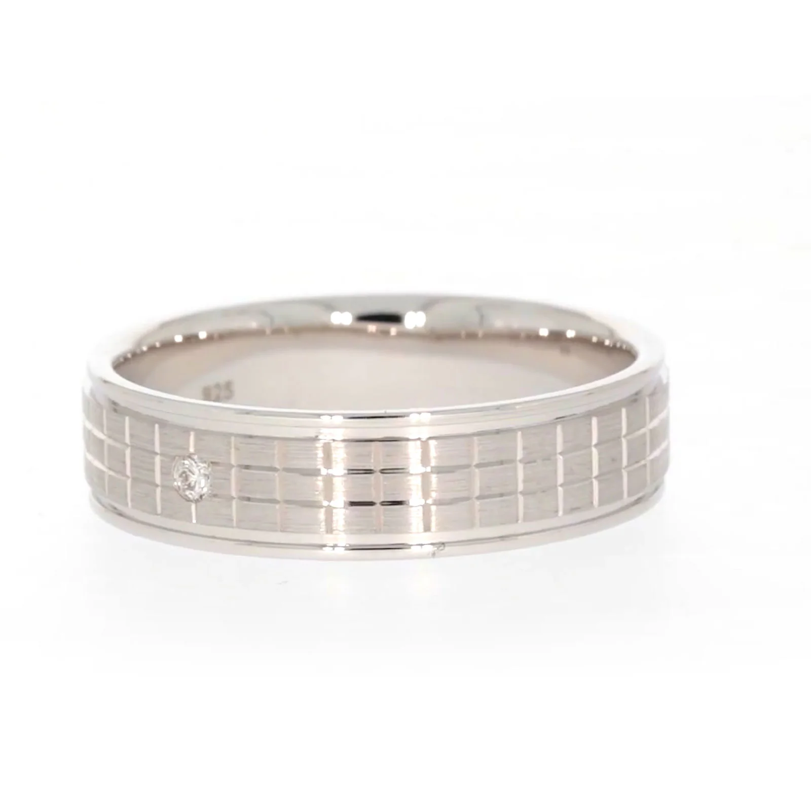 Sterling Silver Diamond Set Grid Pattern Mens Ring - Image 9