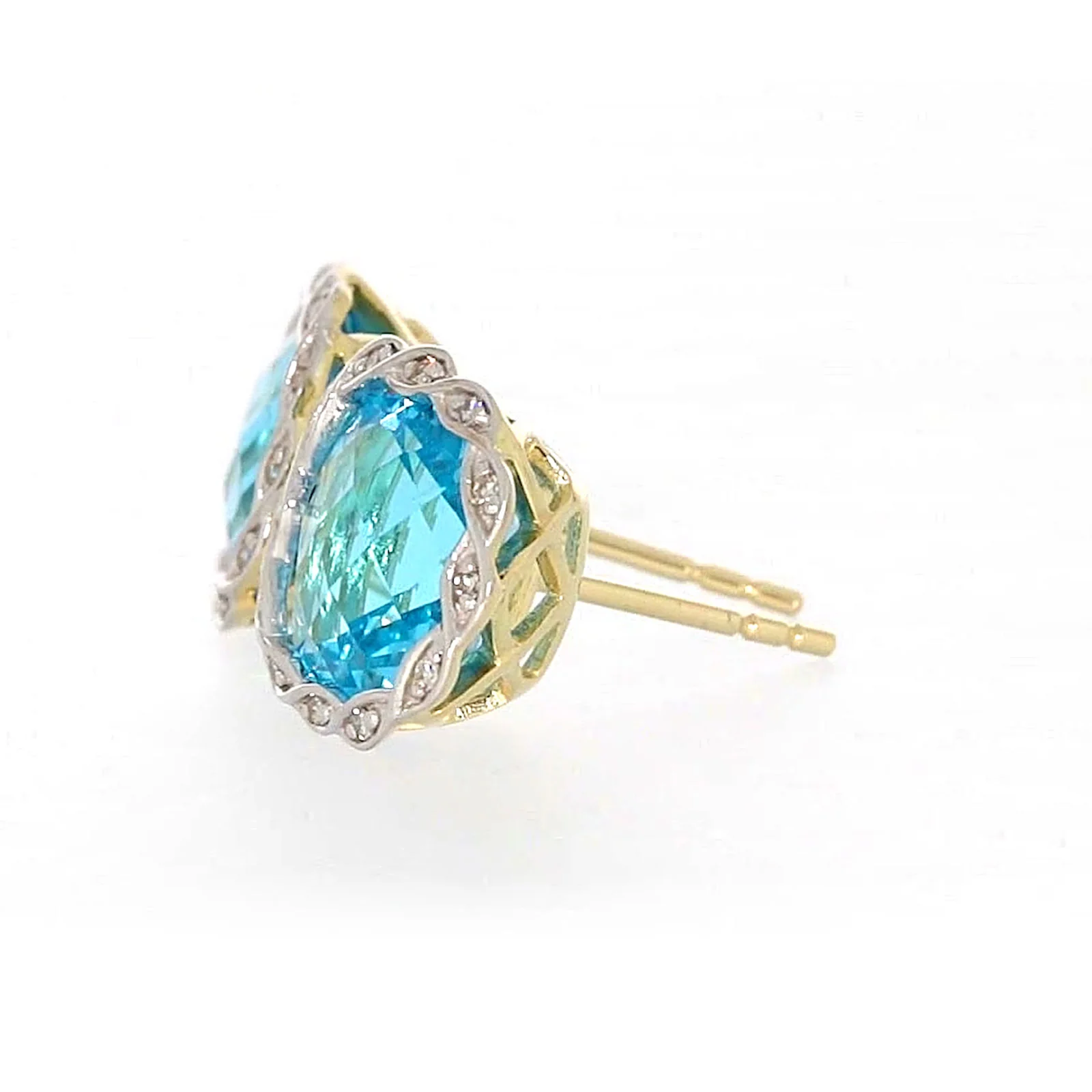 9ct Two Tone Gold Cushion & Round Brilliant Cut Blue Topaz & Diamond Set Stud Earrings - Image 18