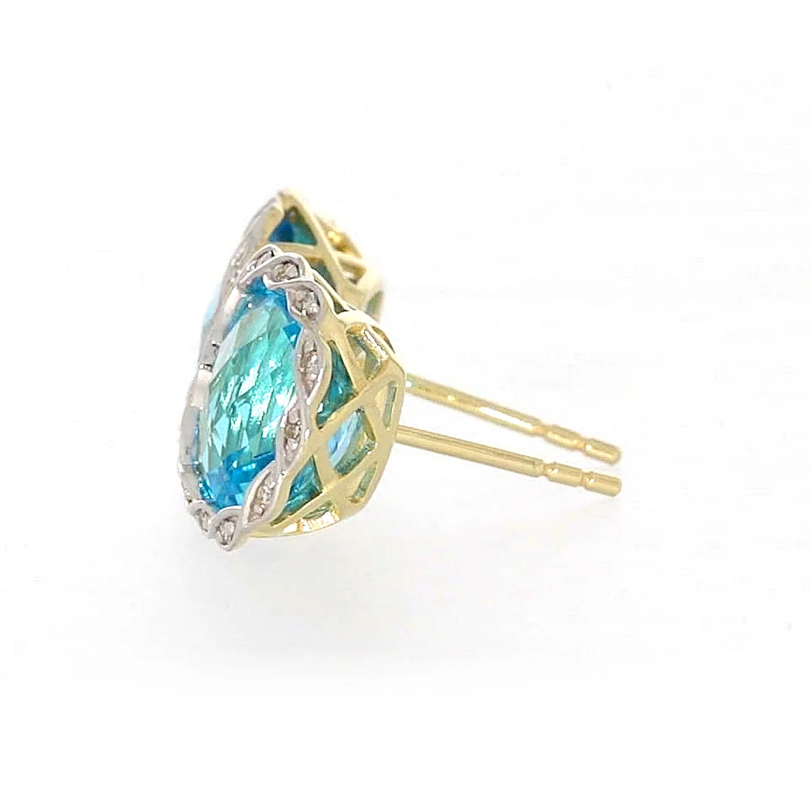 9ct Two Tone Gold Cushion & Round Brilliant Cut Blue Topaz & Diamond Set Stud Earrings - Image 20