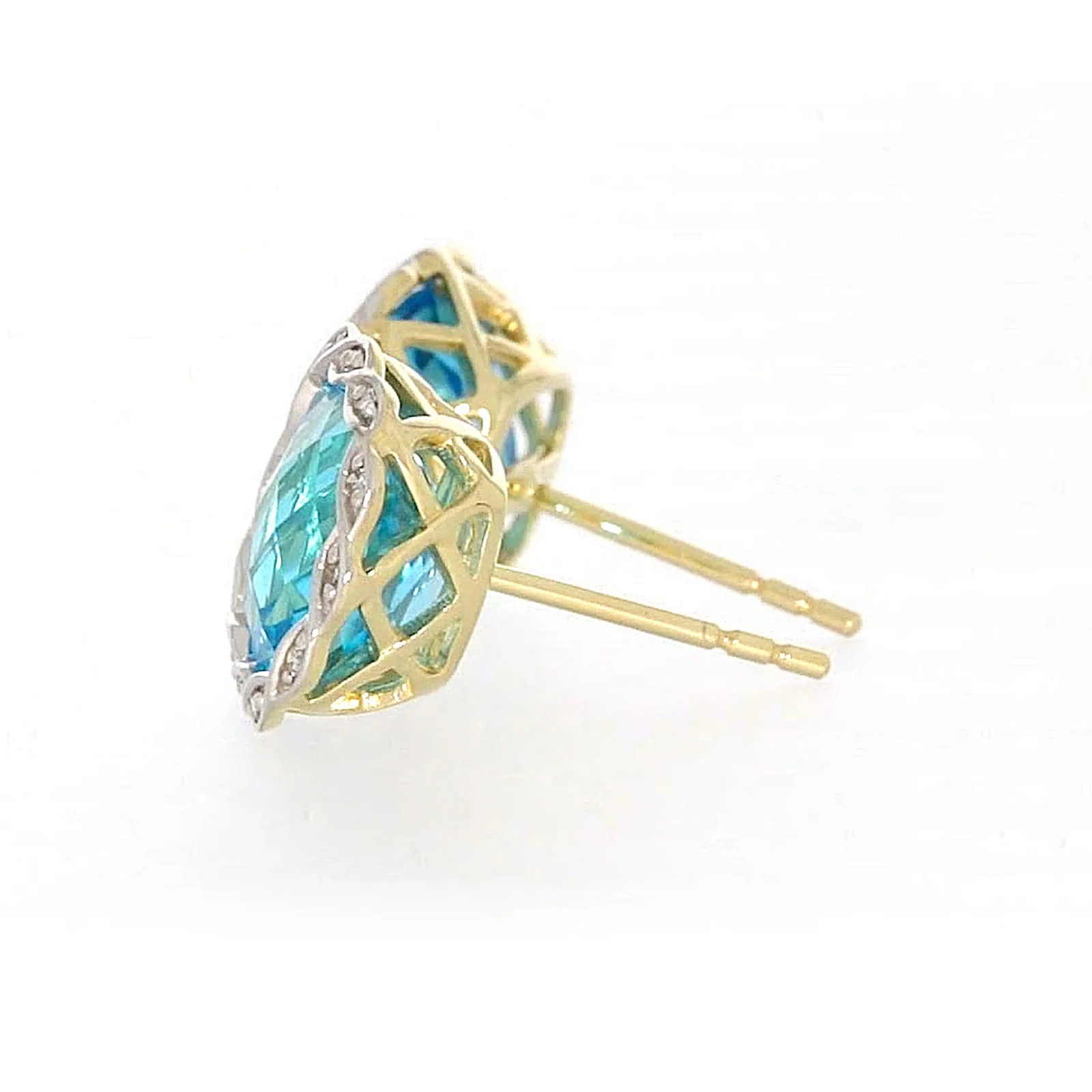 9ct Two Tone Gold Cushion & Round Brilliant Cut Blue Topaz & Diamond Set Stud Earrings - Image 22