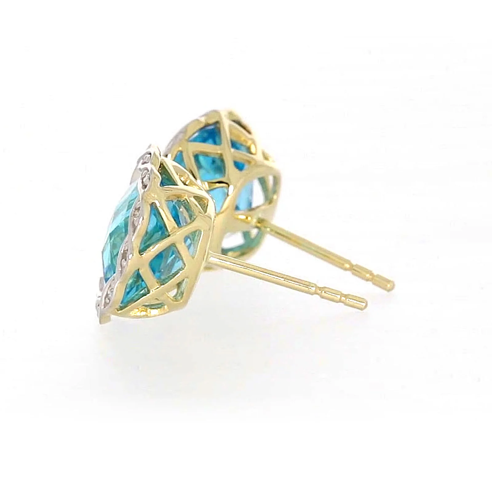 9ct Two Tone Gold Cushion & Round Brilliant Cut Blue Topaz & Diamond Set Stud Earrings - Image 24