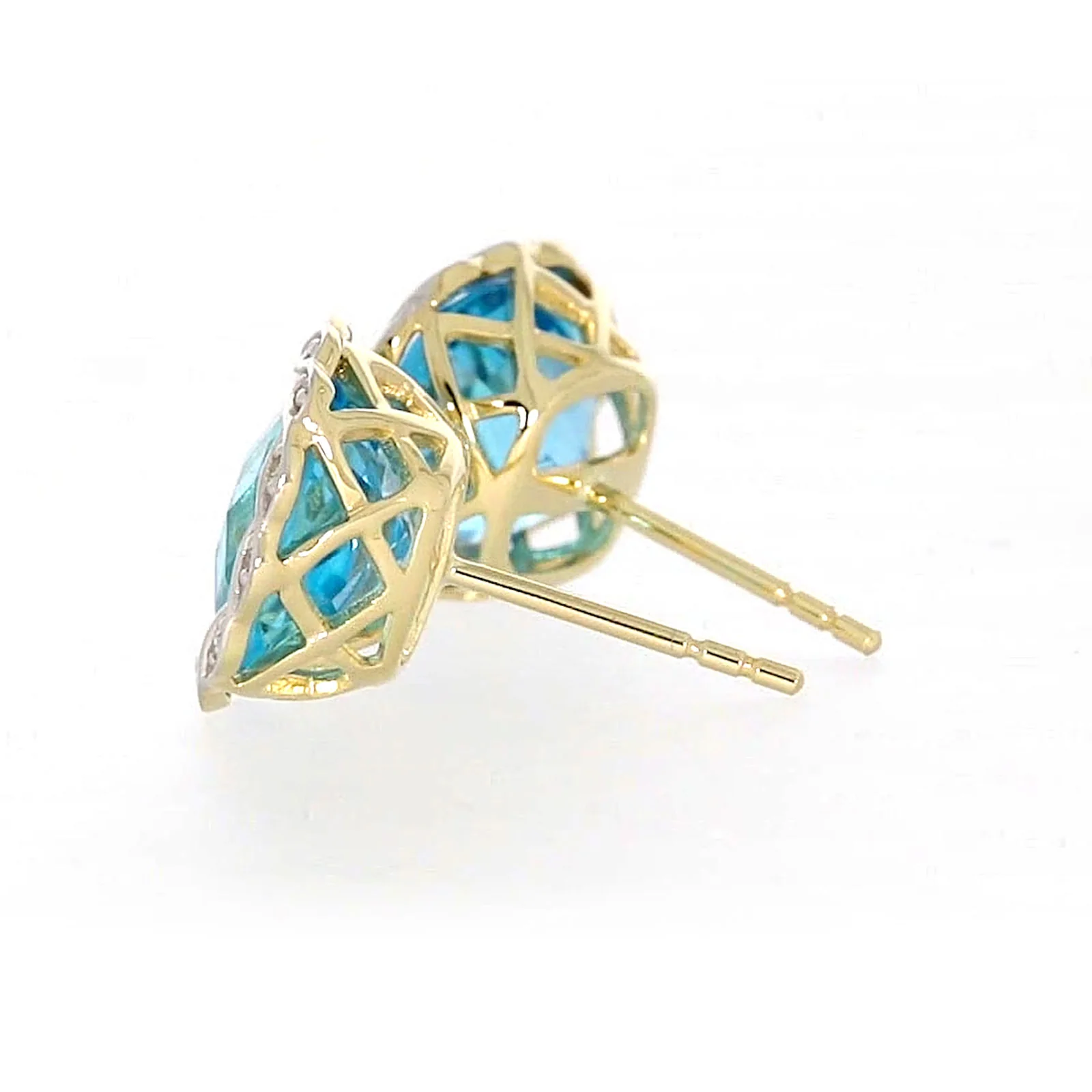 9ct Two Tone Gold Cushion & Round Brilliant Cut Blue Topaz & Diamond Set Stud Earrings - Image 25