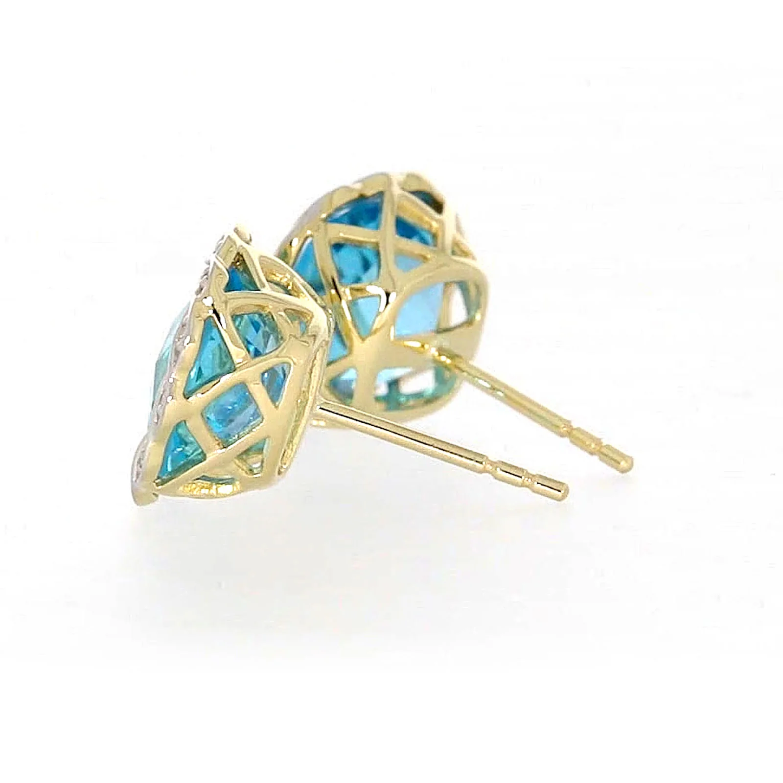 9ct Two Tone Gold Cushion & Round Brilliant Cut Blue Topaz & Diamond Set Stud Earrings - Image 26